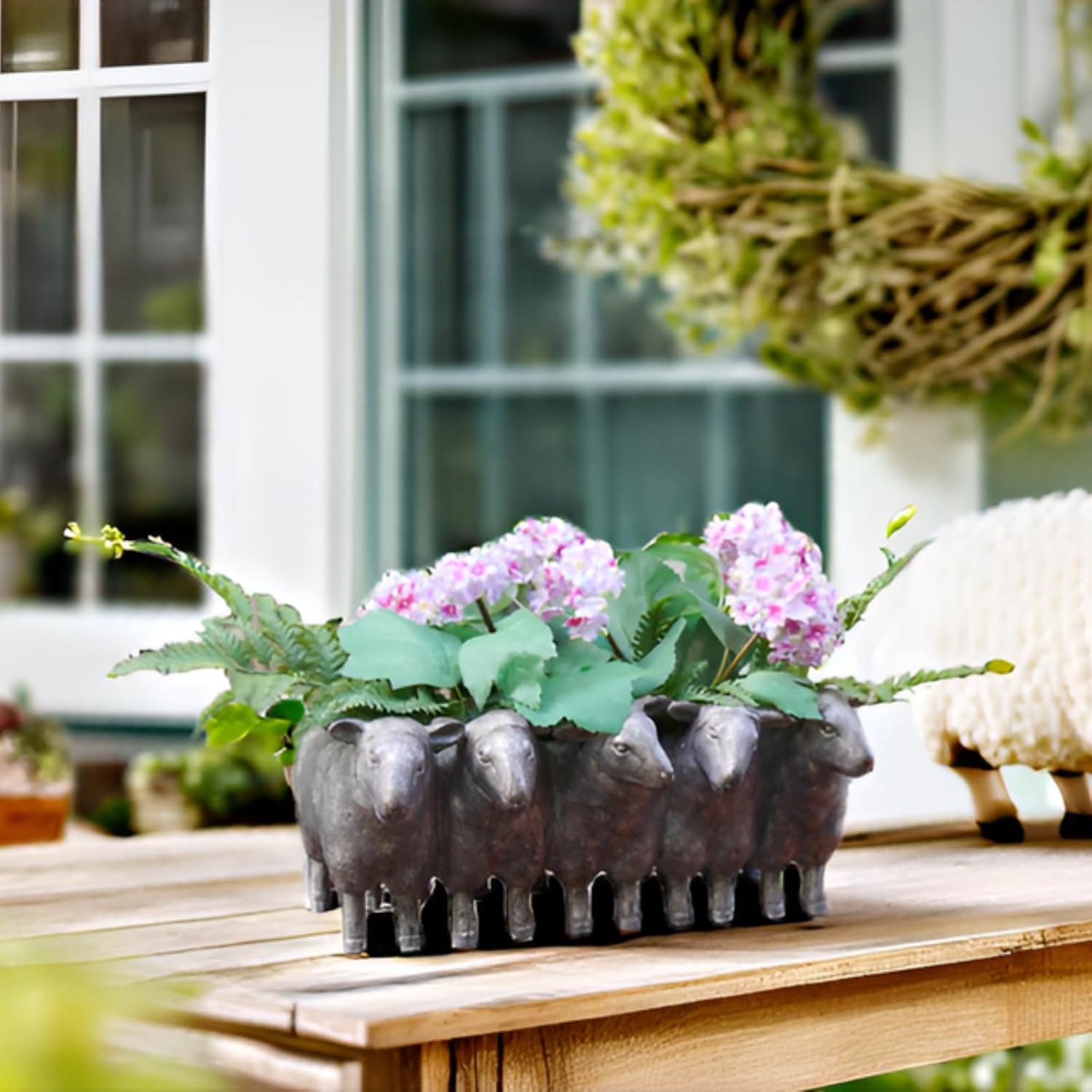 Newman House Studio Resin Sheep Planter Succulent Pot - Creative Animal Garden Pots for Home Garden Office Desktop Decoration 13 * 7.2 * 5.5 Inch