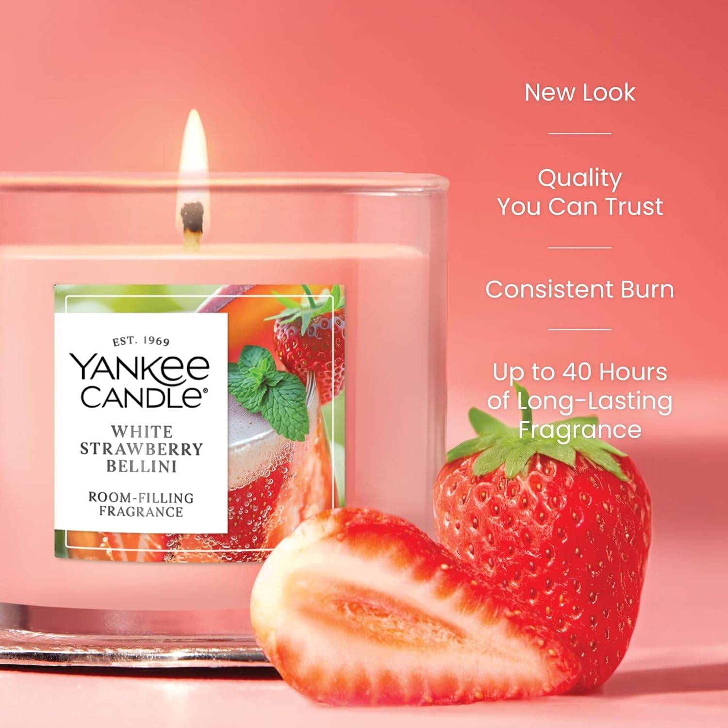 Yankee Candle Small Tumbler Scented Candle with up to 40 Hour Burn Time, Premium Plant Wax Blend for Consistent Burn, 4.3 oz Tumbler Candle with Room Filling Fragrance, White Strawberry Bellini