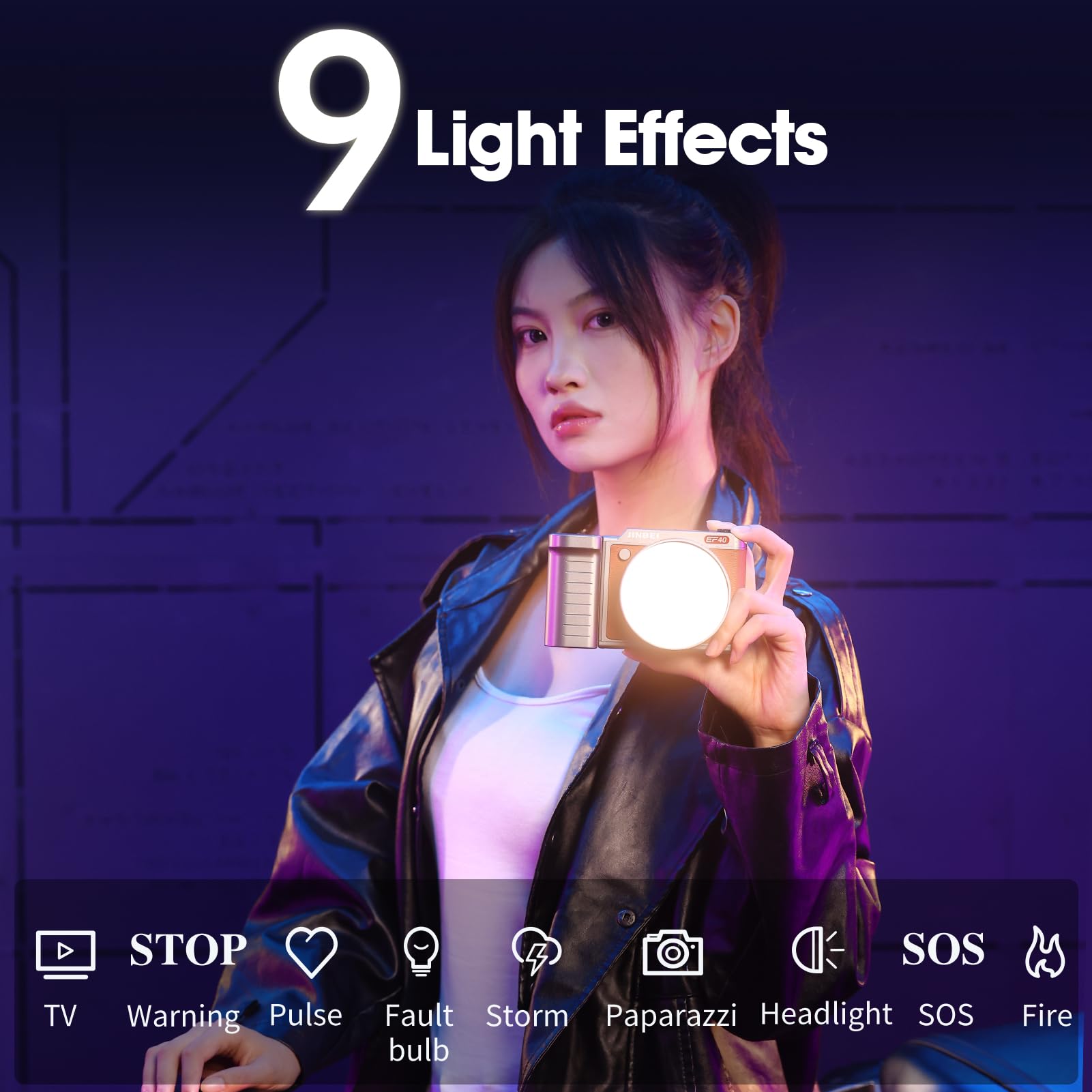 Lámpara de vídeo LED portátil de 40 W con batería integrada 2400 mAh lente ajustable App Control Ra>96 + Bi-Temperature COB Continuous Output Lighting 2700 K-6500 K