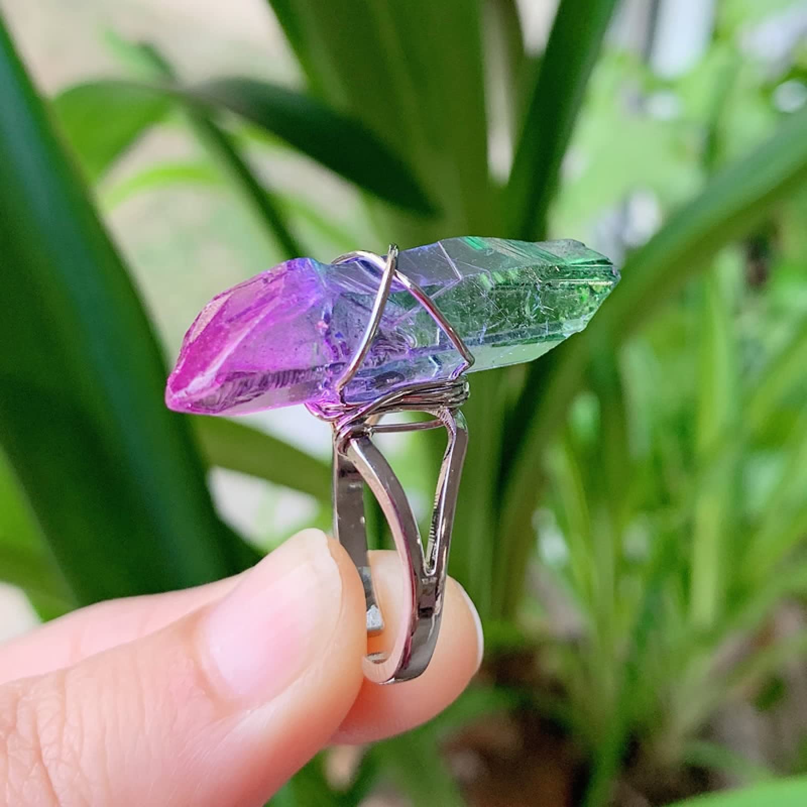 Anillo De Piedra Natural Para Mujer, Grande, Ojo De Caballo, Abierto, Ajustable, Redondo, Curativo, ópalo Amatista, Anillo De Cristal Rosa, Cuarzo Transparente
