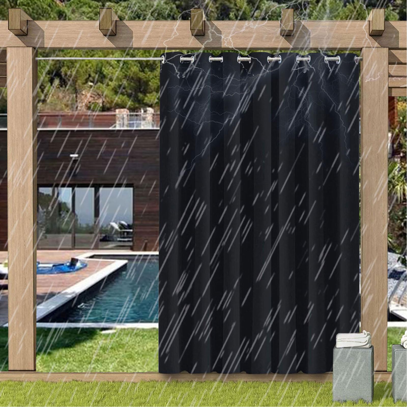 Panneau à œillets imperméable noir 183 cm x 254 cm – Utilisation extérieure et intérieure – Résistant aux intempéries, blocage des UV, amélioration de l'intimité et décoration d'intérieur Slish