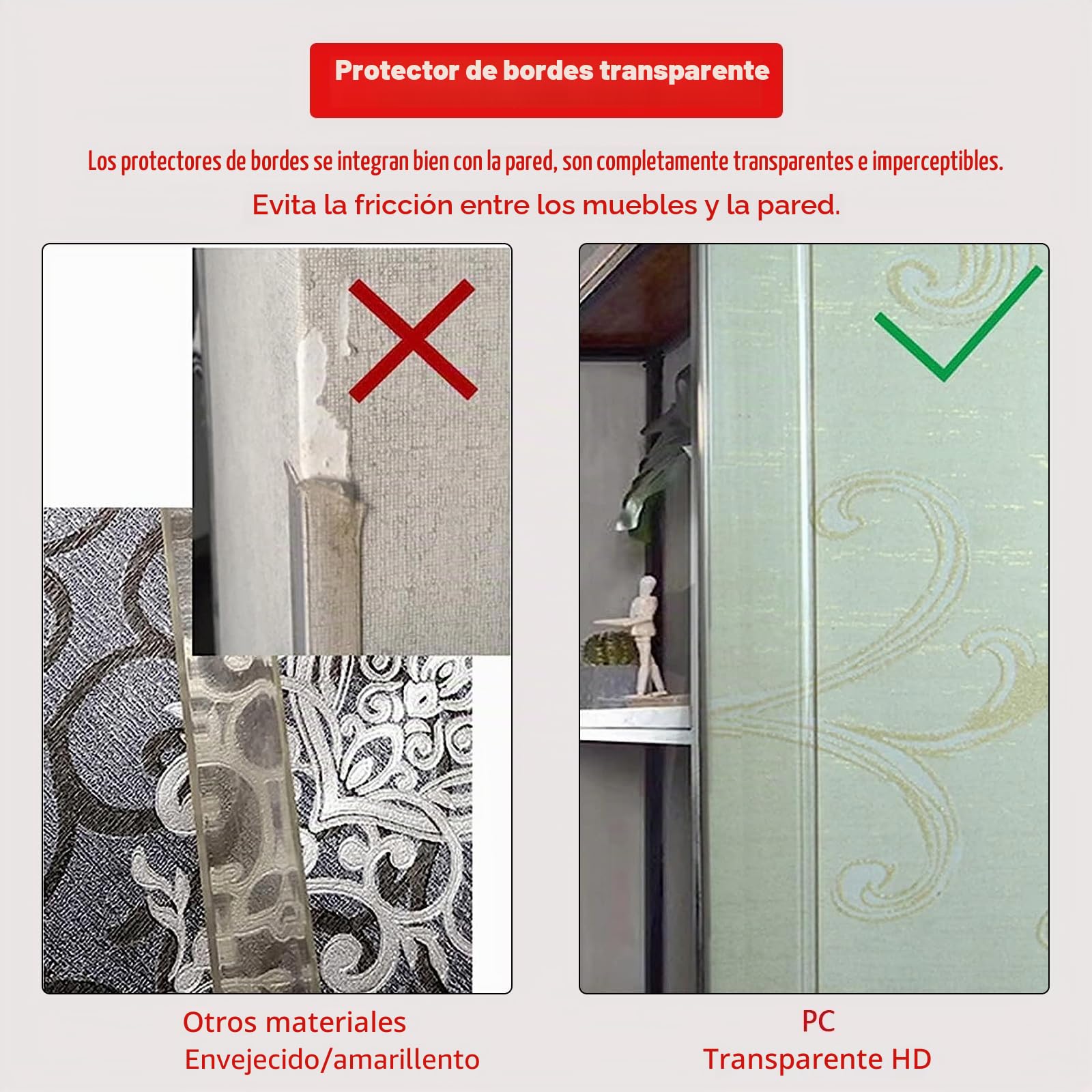 Tira Angular autoadhesiva 800 x 30 x 30 mm | Pack de 2 Protectores de Bordes Transparentes para Esquinas de Pared de PVC Perfil Angular de plástico