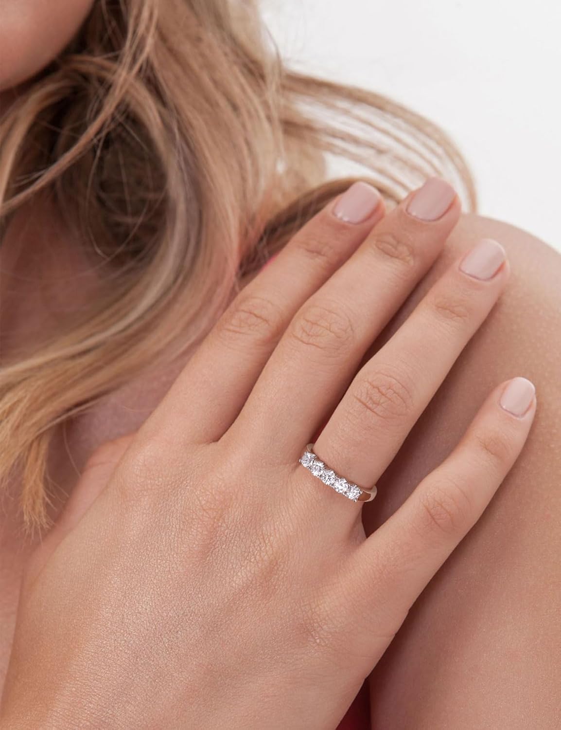 Moissanite Wedding Band for Women S925 Sterling Silver Rings D color VVS1 Half Eternity 5 Stone Anniversary Stackable Ring for Women Size 4-11 - Image 2