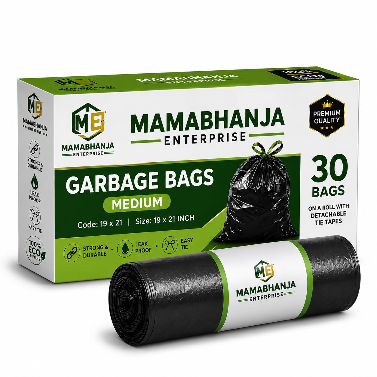 Medium Garbage Bags 19 x 21 Inch | 30 Bags Roll | Strong Leak Proof Dustbin Bags with Easy Tie | Black Trash Bags for Home & Office-image-49