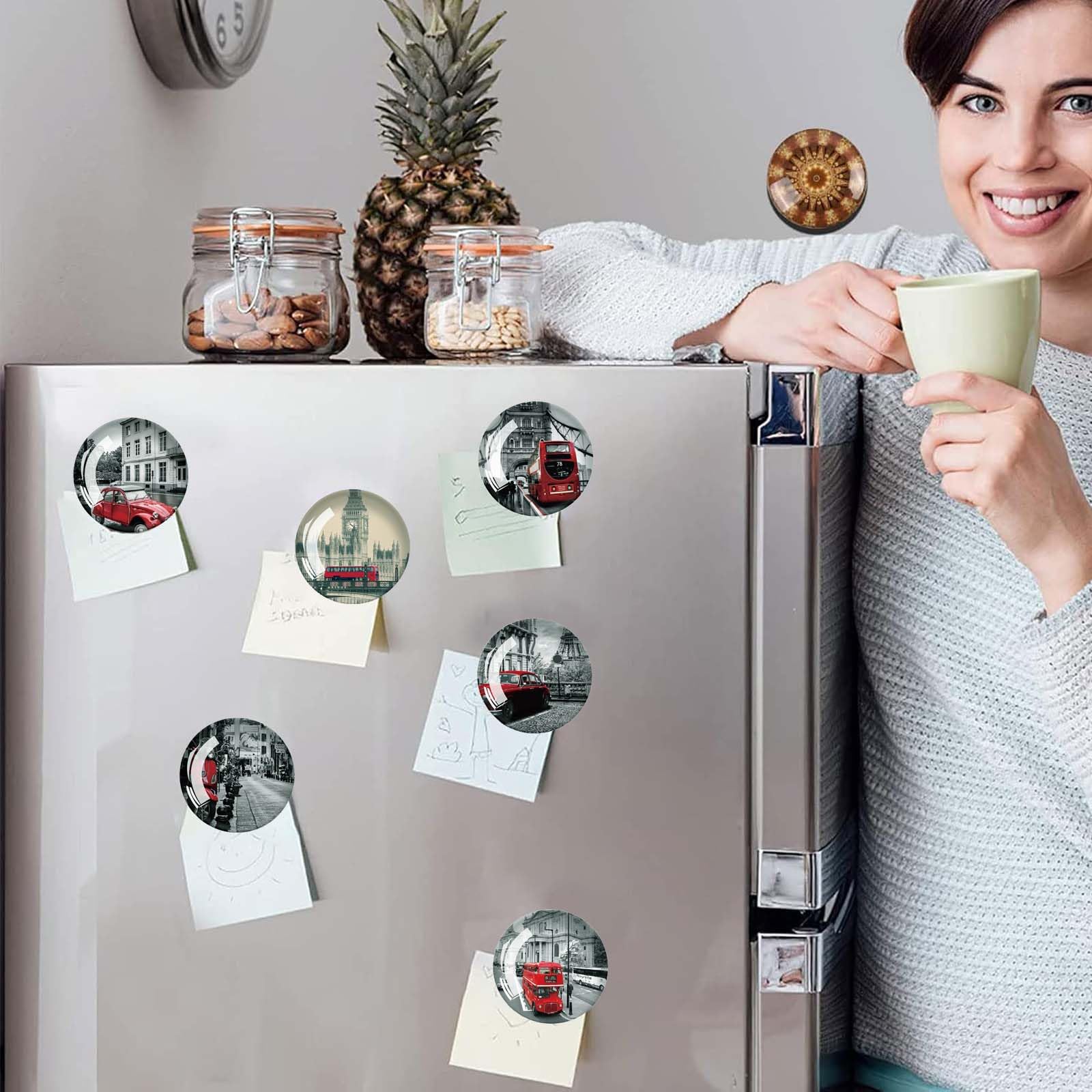 12 Aimants Frigo EnixwH - Thème Paysage Urbain - 30mm - Aimants Puissants Pour Tableau Magnétique
