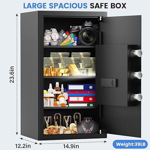 Miniatura 2 de Caja fuerte grande de 2.48 pies cúbicos para el hogar, caja fuerte para documentos con estante extraíble y bolsa impermeable ignífuga, cajas fuertes