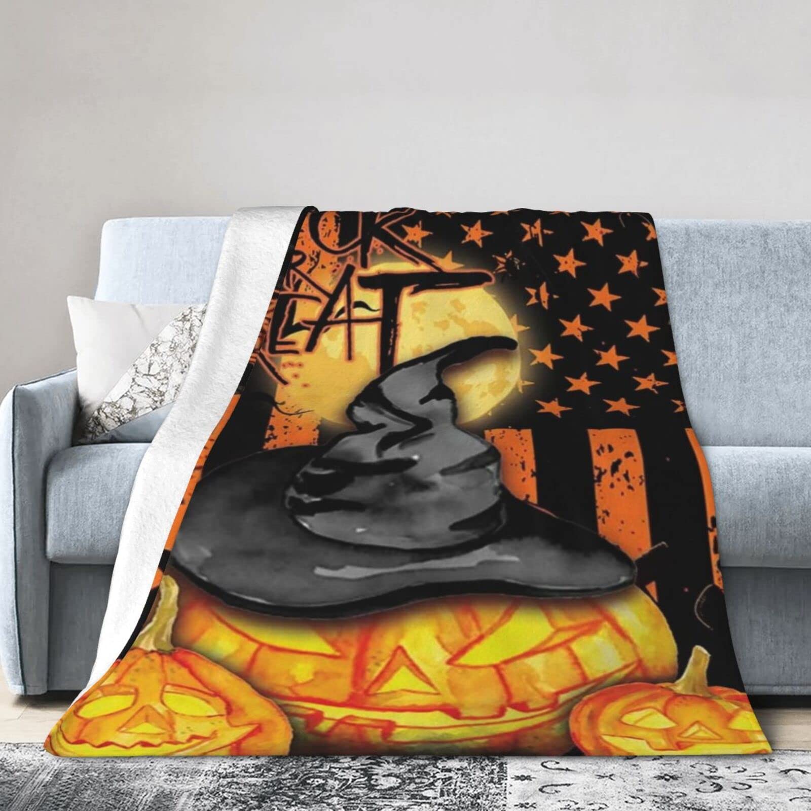 Lsjuee Christmas Flannel Fleece Blanket 80"X60" Halloween Pumpkin. Trick Or Treat Bed Throw Blanket Funny Ultra-Soft Travel Winter Blankets for Girls Keep Warm