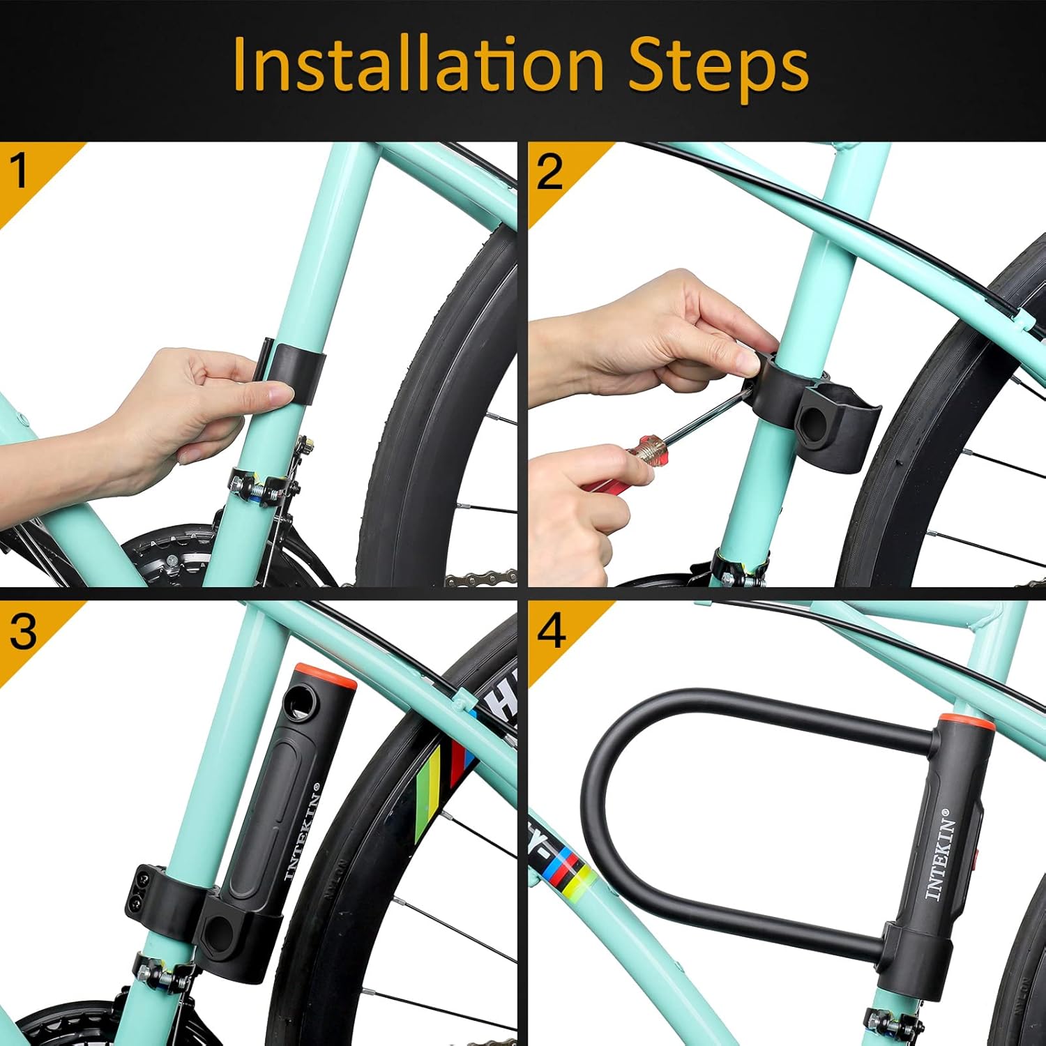 Heavy Duty U Lock - 16mm Bicycle Lock with 3 Keys for Road & Mountain Bikes