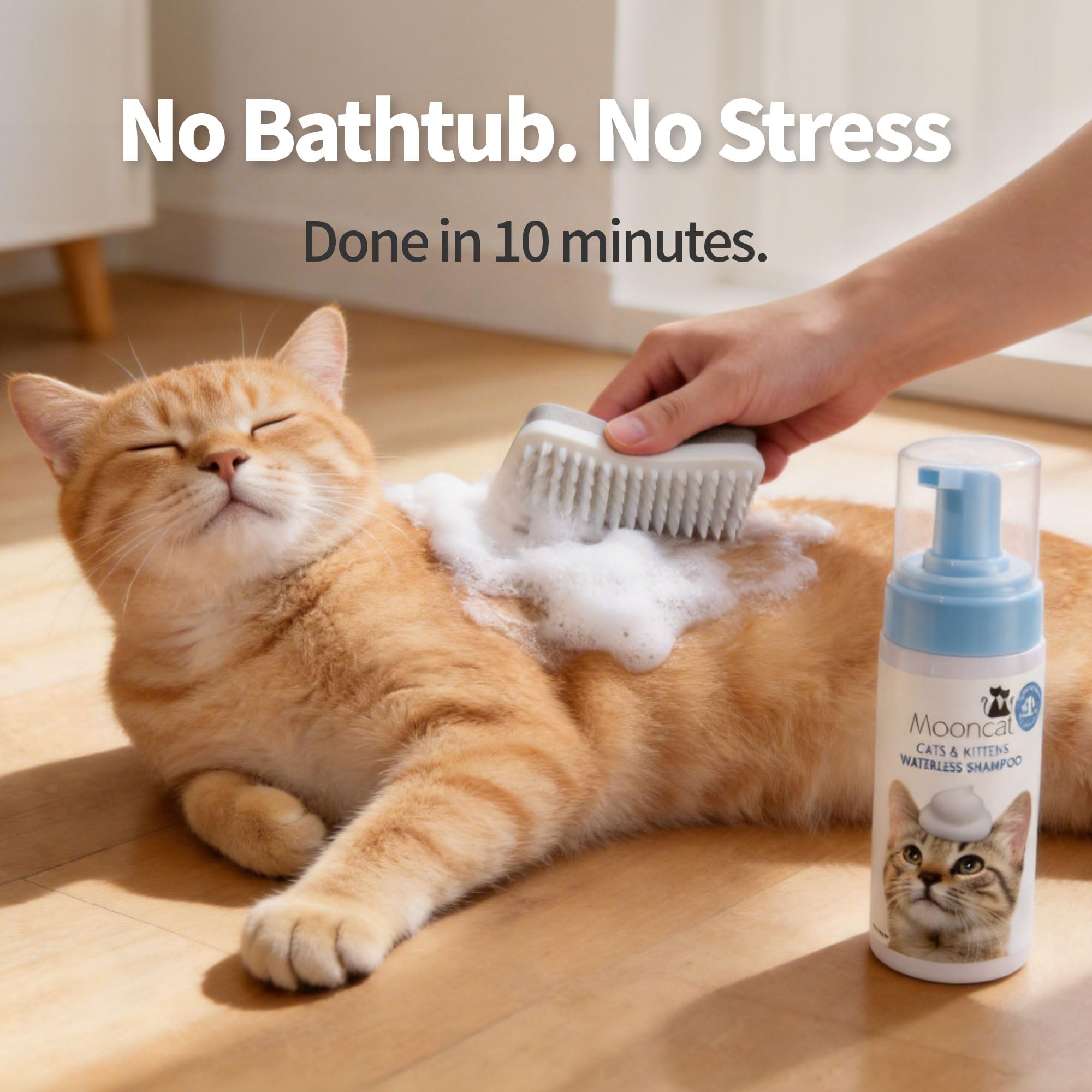 Mooncat Juego de baño para gatos, champú seco y cepillo de baño (juego de baño para gatos)