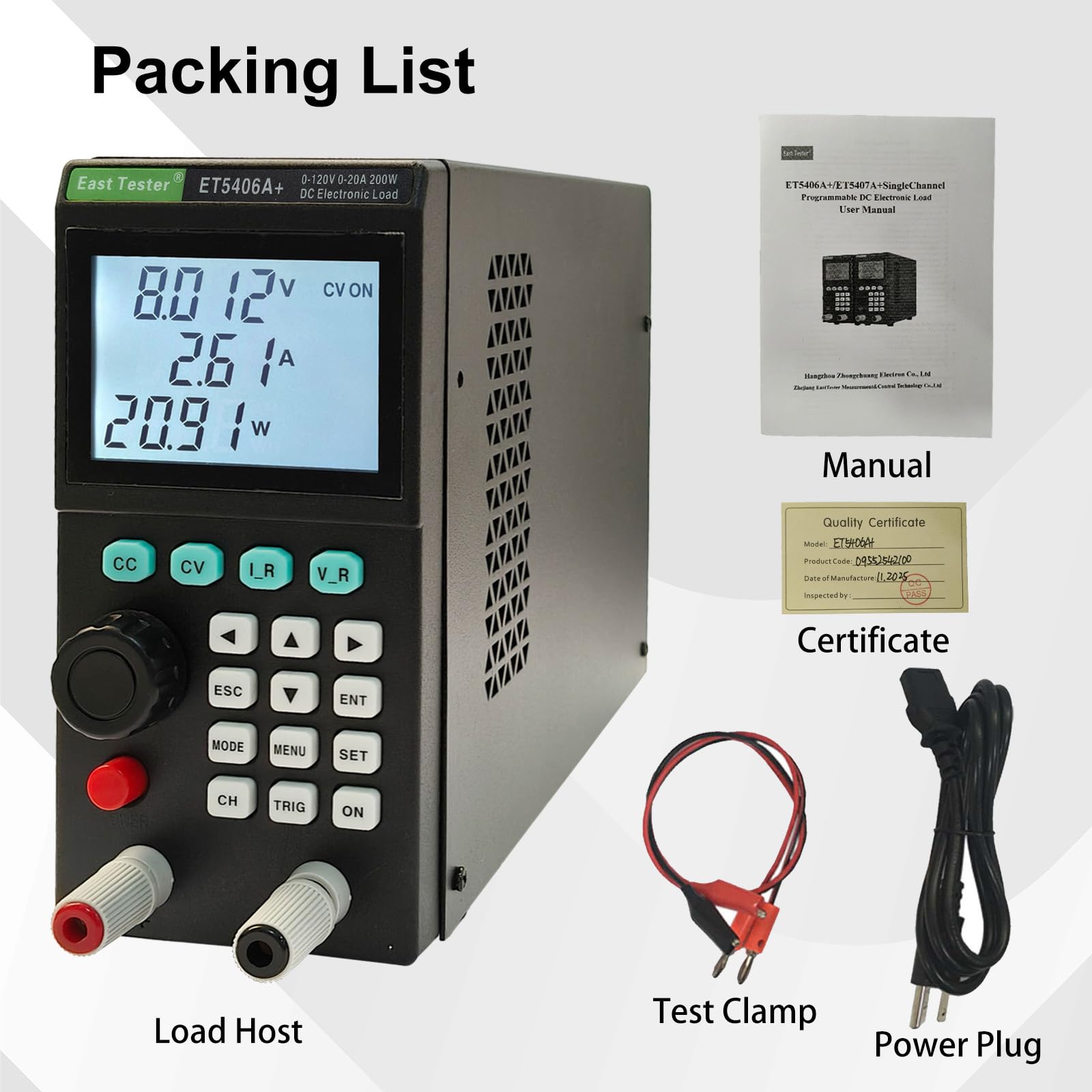 ET5406A+ 200 W DC elektroniczny tester obciążenia 0-120 V 20 A programowalny tester pojemności akumulatora z trybem dynamicznym sterowanie USB PC, zabezpieczenie przed przeciążeniem zasilacza