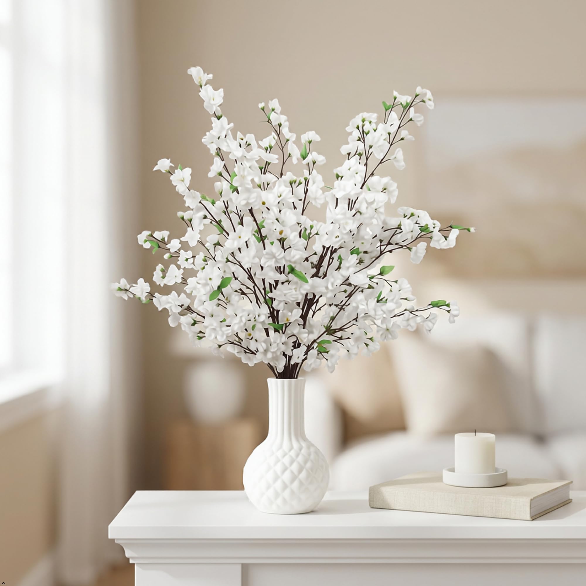 Amazon.co.jp: Larskilk 白桜の花 36インチ花枝4つ 結婚式 パーティー