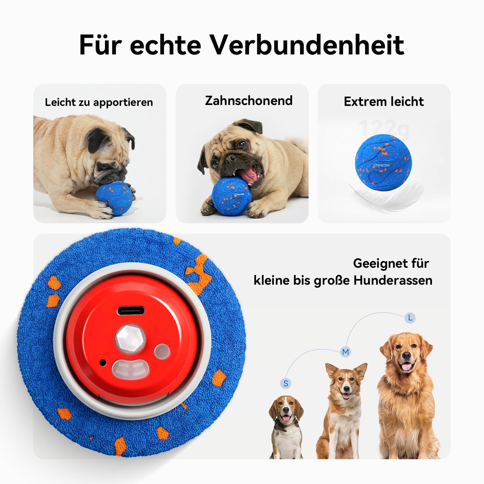 Cheerble Interaktiver Hundeball - Wicked Ball Air Neo mit Beruhigungsmodus | Hundespielzeug Ball mit 3 Spielmodi, IPX7 wasserdicht, E-TPU, leises Hundespielzeug für kleine & große Rassen, Blau