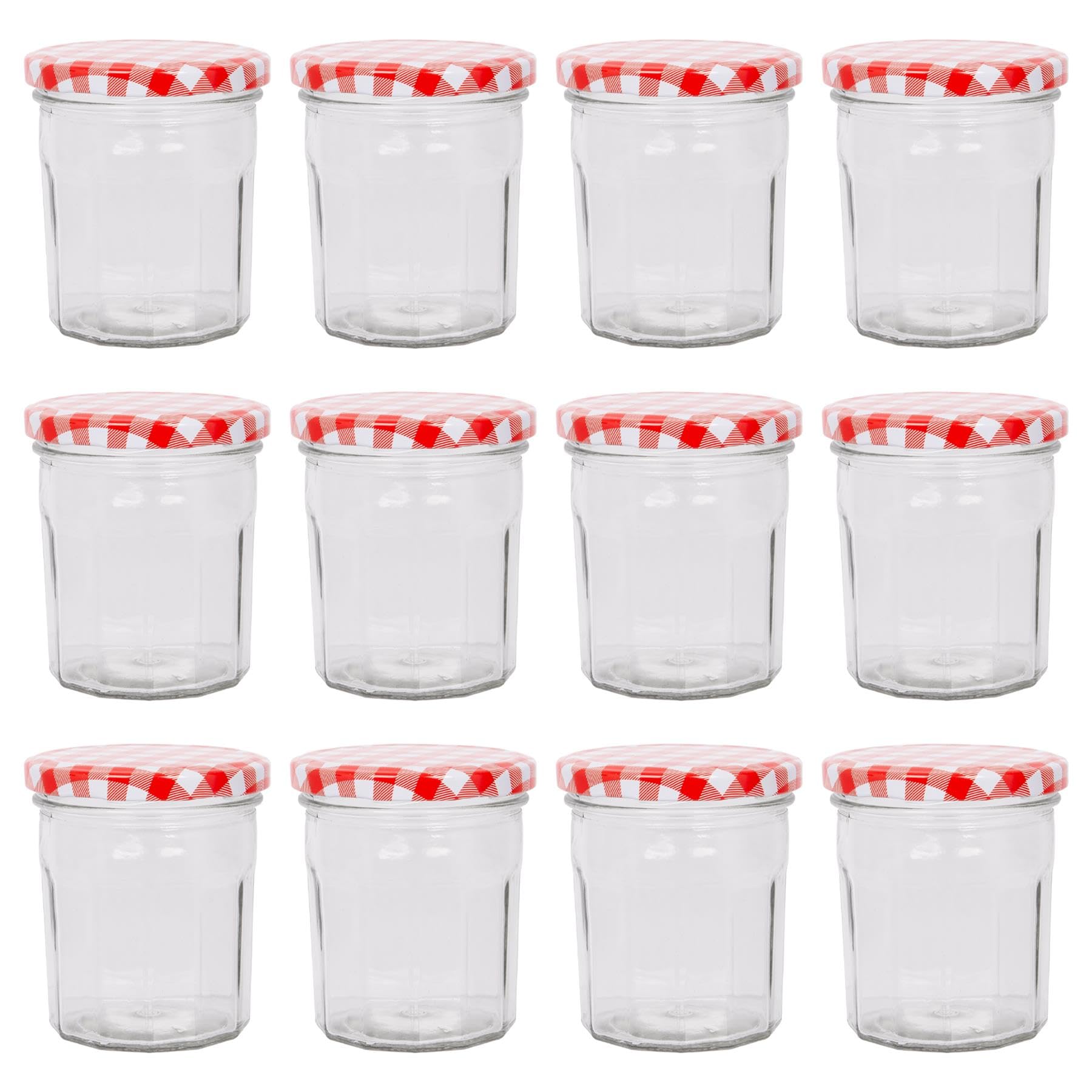 B&Q -  250Ml Glass Jam Jars With Airtight Red Gingham LidsSet Of 12 Empty Screw Top Kitchen Storage Preserving Jar