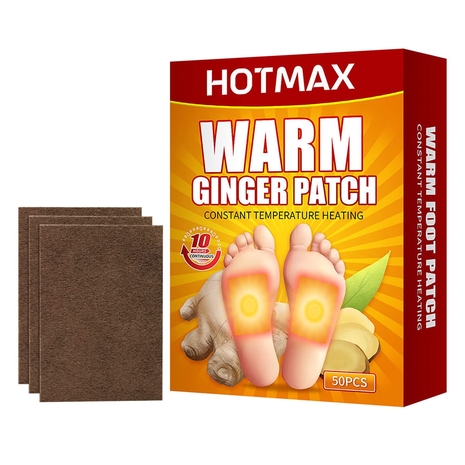 Hotmax Pain Relief Ginger Patch, 50Pcs Pain-Relief Ginger Patch Muscle Aches Soreness And Joint Pain Stiffness, Natural Ginger And Herbal Extracts, Warming Herbal Foot Pads for Better Sleep
