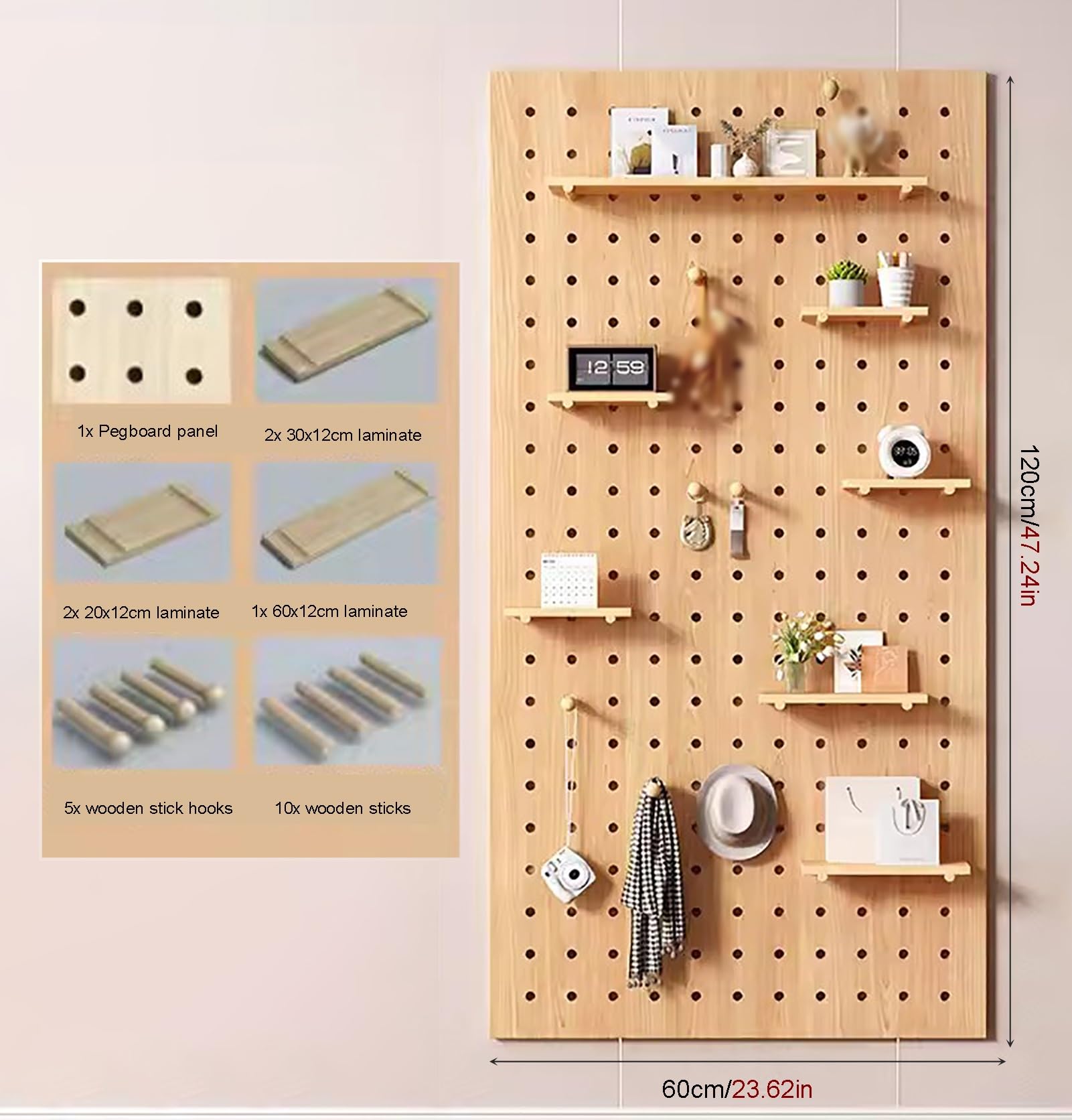 Generisch Stecktafelregal, Stecktafel-Wand-Organizer, Stecktafel-Panel-Kit, hölzerne Stecktafel, modulare Aufbewahrungsmöglichkeit für Displays, Lochplatten-Wandregal (Farbe: Schwarz, Größe: 60 x 120