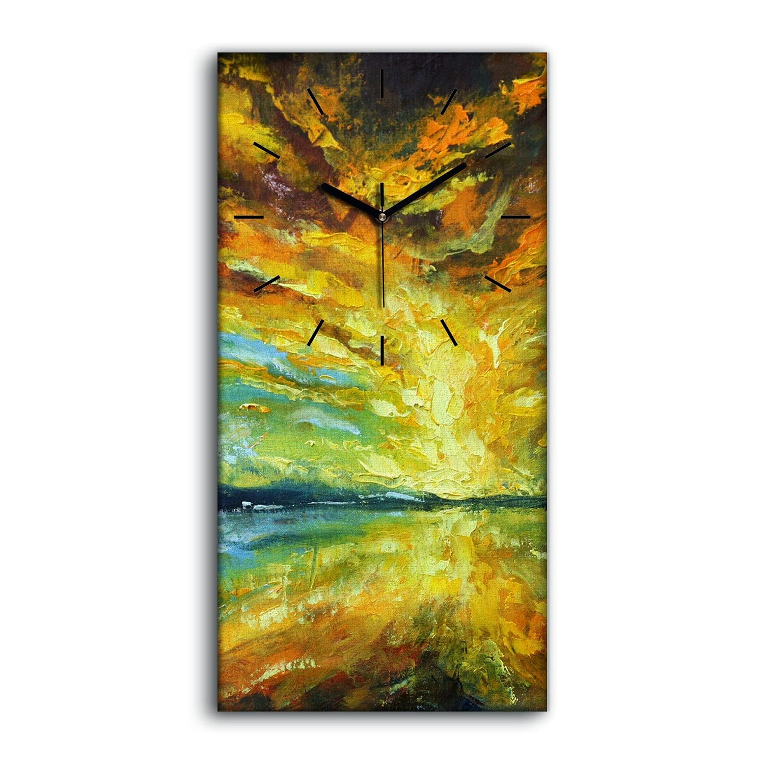 Horloge sur Toile 30x60cm Abstrait Lac et Arbres pour Salon