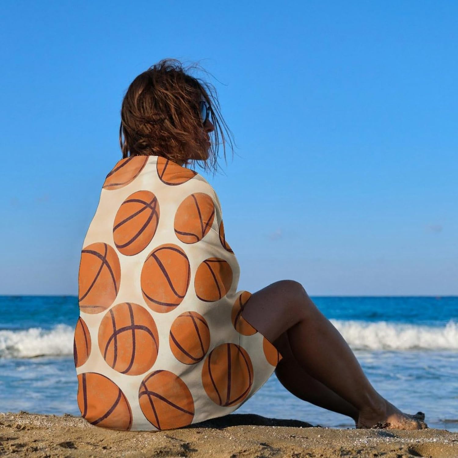 Basketball Pattern Oversized Beach Towel Soft Absorbent Pool Bath Swim Towels for Adults Travel Vacation Gifts 130x80cm