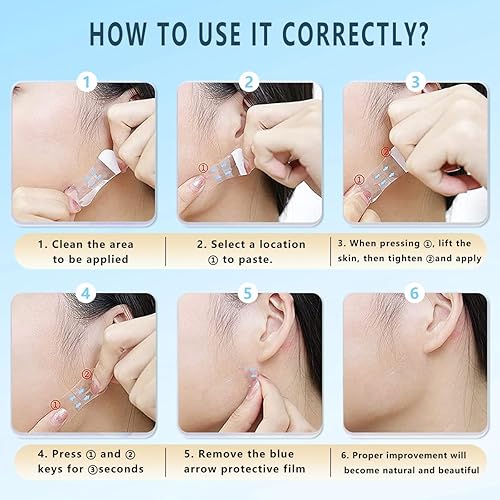 Miniatura 6 de 120 cintas de estiramiento facial, cinta de elevación facial invisible, con 3 cuerdas elásticas de elevación, cinta de levantamiento facial