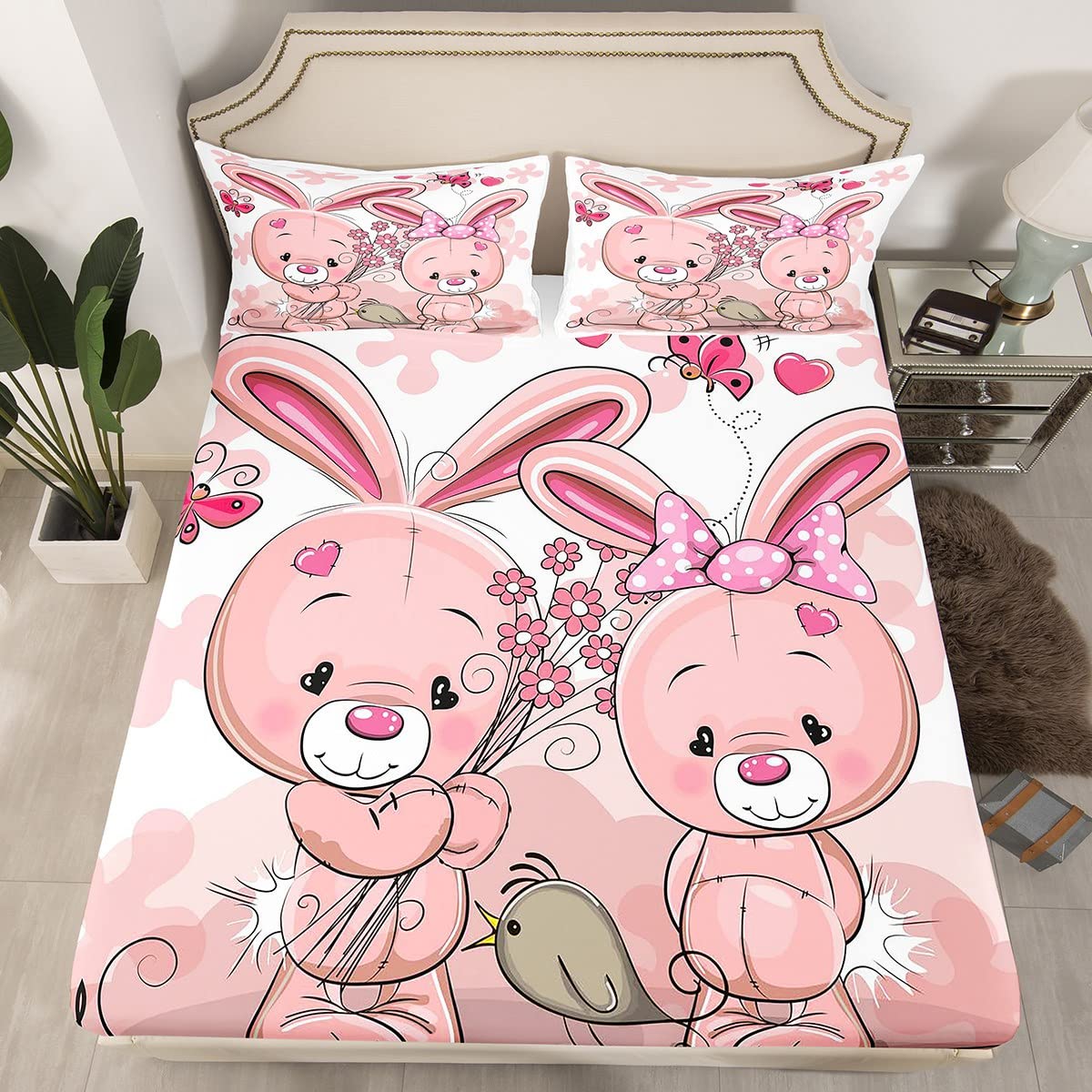 Set Biancheria Letto Neonato | 3 Pezzi Double-Face Coniglietto | Copripiumino 100x135 Cm + Federa 40x60 Cm + Lenzuolo 70x140 Cm - Foto 12