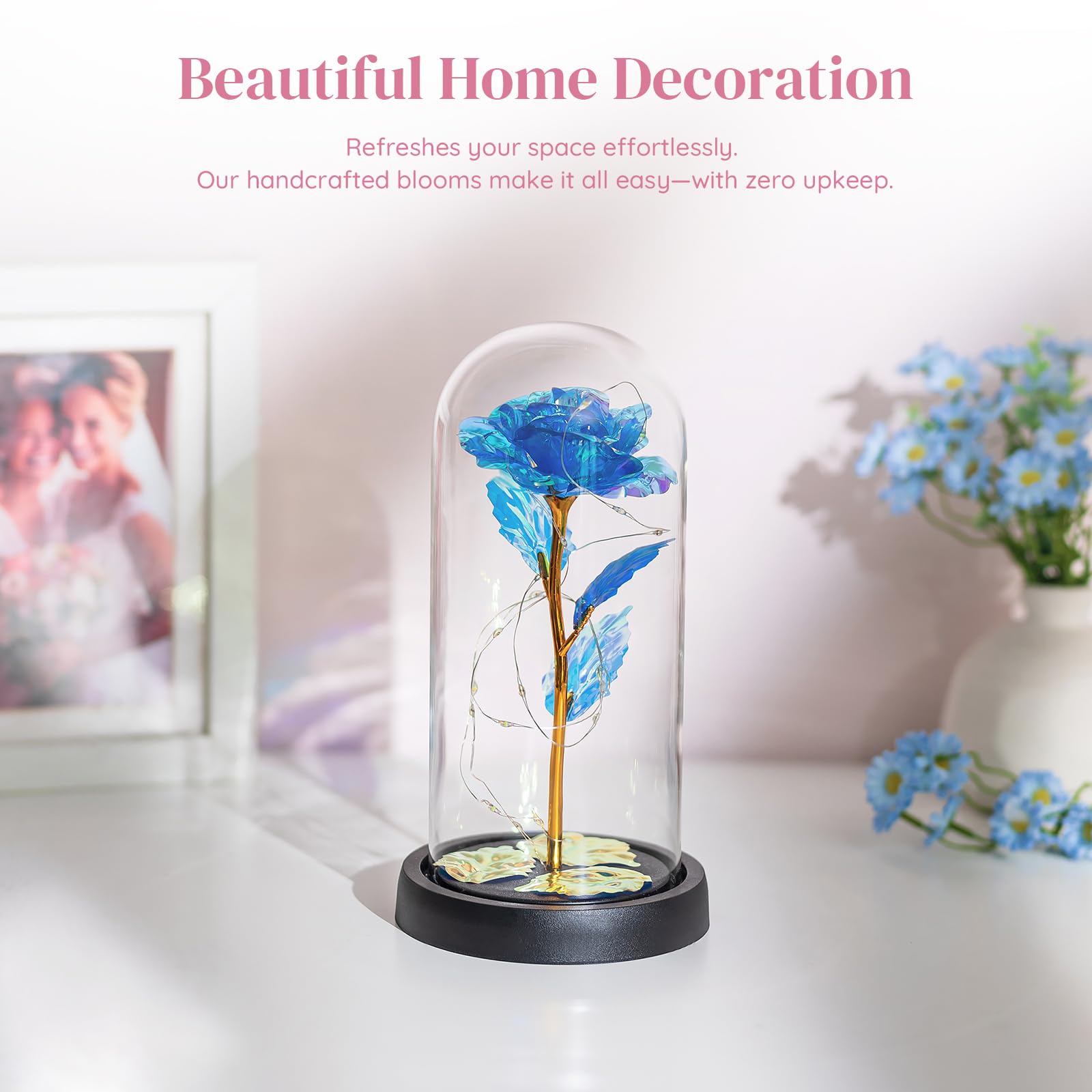 Glasseam La Bella E La Bestia Rose In Cupola Di Vetro Luci A LED Crystal Rose Fiori Regalo Per Compleanno Anniversario San Valentino Matrimonio Fidanzata Moglie Donne