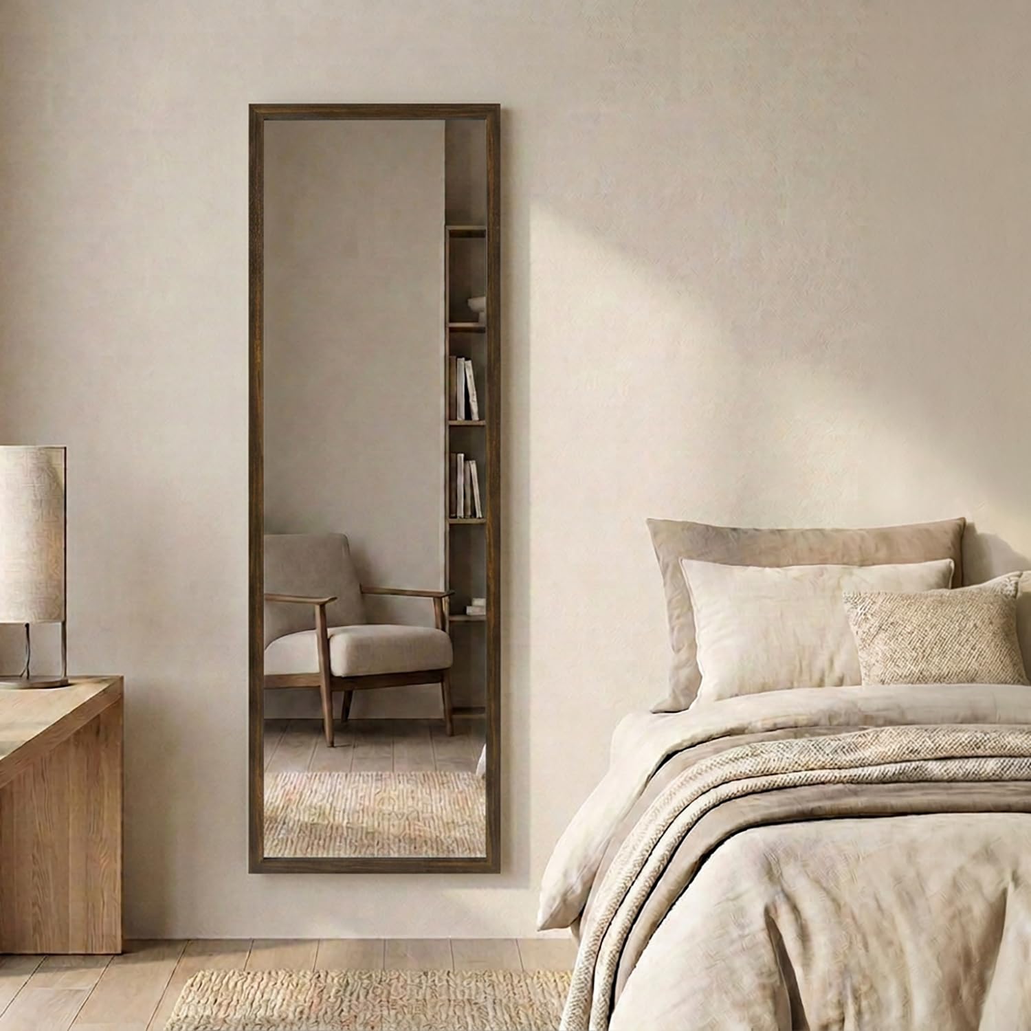 Wakefit Decorative Rectangle Wall Mirror - 47 Inch | Metal Frame Wall Mirror for Living Room Bedroom Entryway Dressing Room Modern Home Decor & Gifting | Agbada Dark Brown - 18.1x47.6x2 Inch-image-6