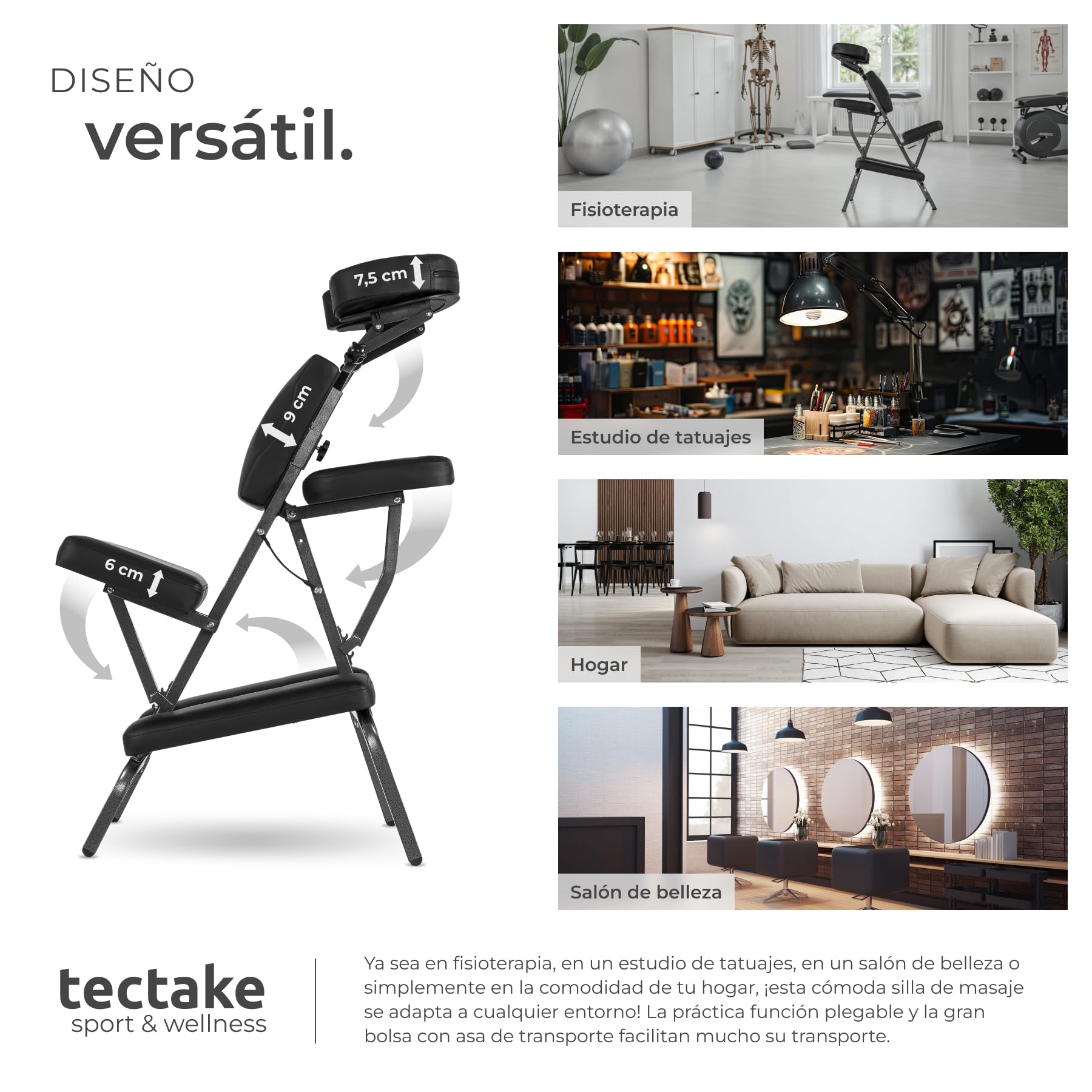 TecTake Silla de Masaje Fisioterapia rehabilitacion sillón de Tratamiento Tattoo