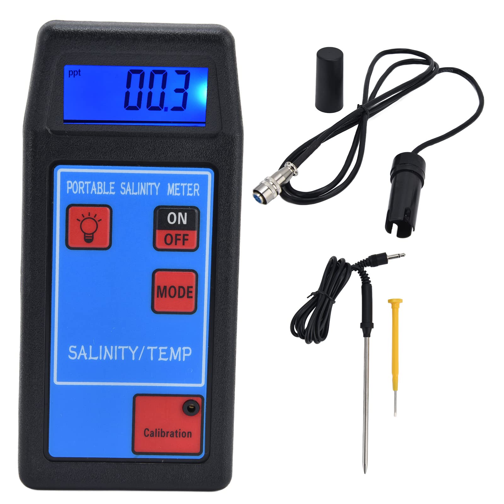 Acouto Medidor de Temperatura de Salinidad Portátil, Analizador de Calidad Multifunción para Acuario, Piscina, Acuicultura, en el que Funciona el Detector de Medición Multifunción y Temperatura
