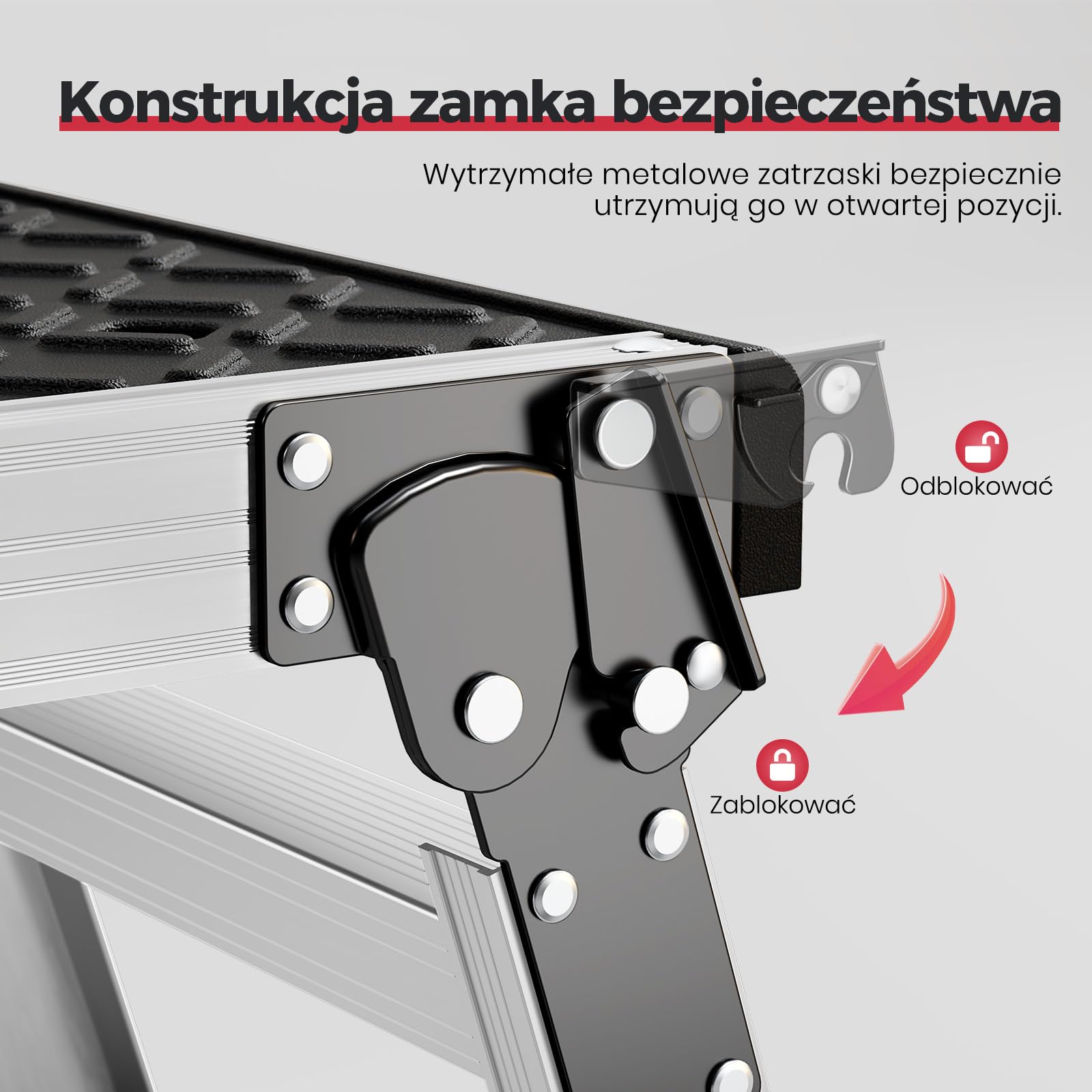 KINGRACK Składana platforma robocza, aluminiowa drabina schodkowa z antypoślizgowymi gumowymi nóżkami, lekka drabina schodkowa z zamkami bezpieczeństwa do domu i garażu – do 150 kg, czarna