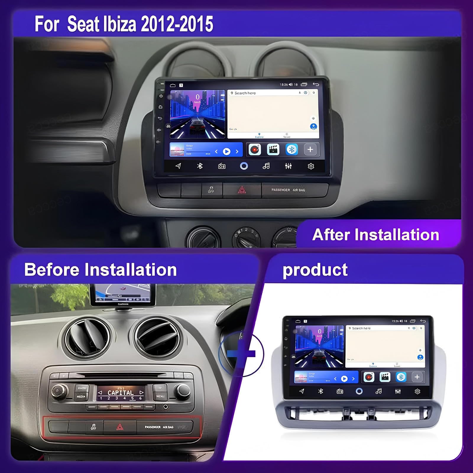 Android 15 9" Auto Stereo GPS Navigation Für Seat Ibiza 2012-2015 Zubehör Einfügen und verwenden Unterstützt Radio/Multimedia/Dual USB DVR MP5/Bluetooth Lenkradsteuerung,MS902 - 2
