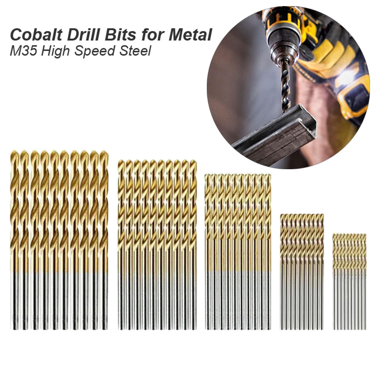 Juego de brocas helicoidales de cobalto para metal, acero inoxidable duro, hierro fundido, madera, aluminio y cobre, con vástago redondo (broca de cobalto 50)