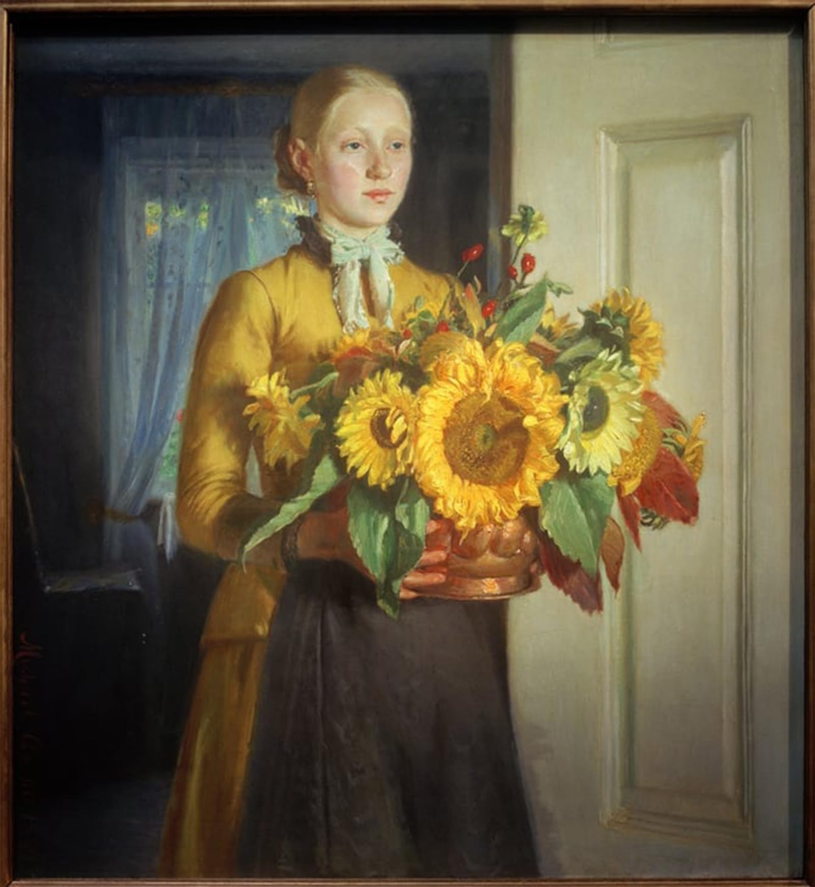 ARTXLXXBN Famous Art Print Poster Vintage Wall Art Girl with Sunflowers by Michael Peter Ancher Canvas Art Poster for Home Decor 60x90cm