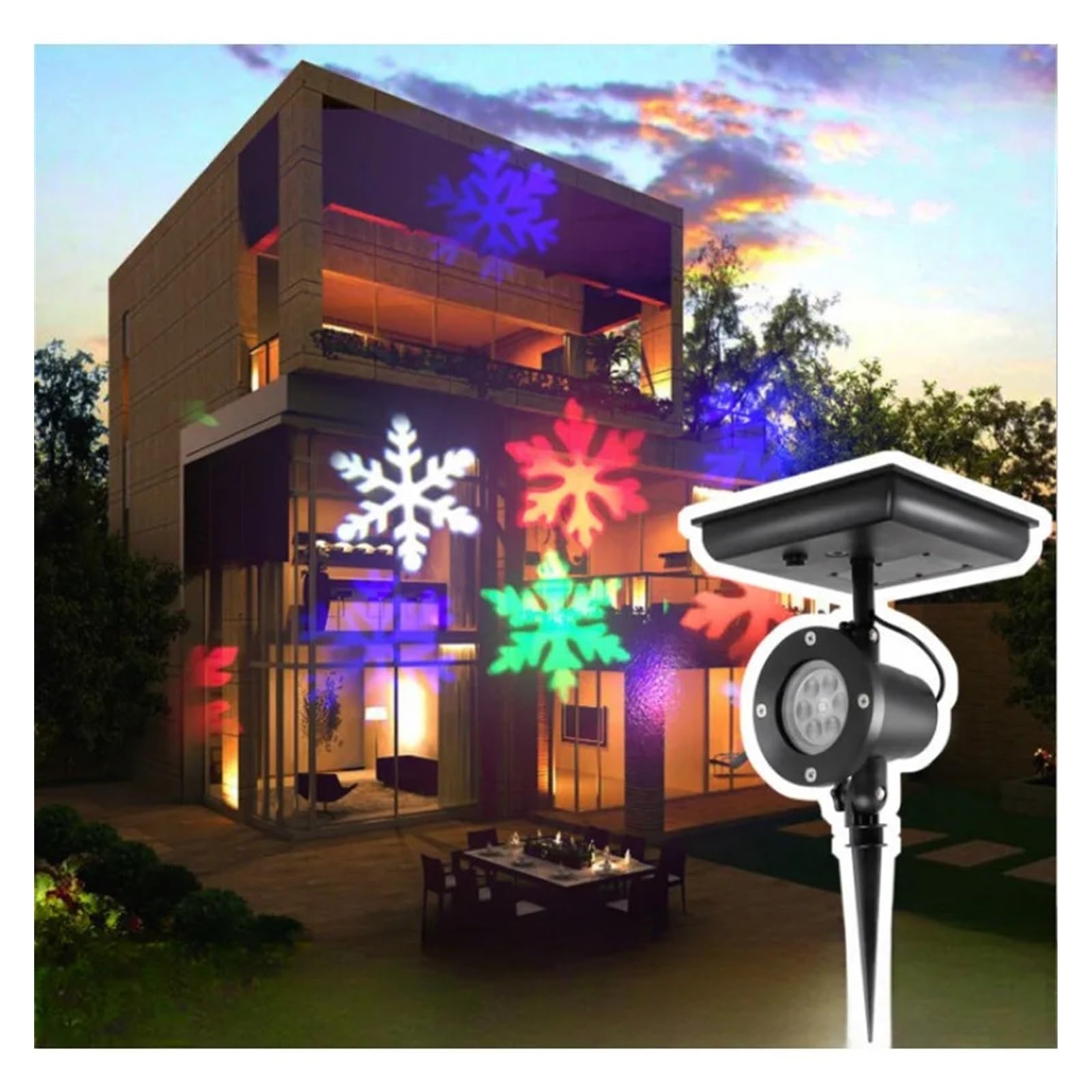 proiettore di luce, Lampada di Natale a LED, 180°, girevole, solare, con cielo stellato, for feste, giardino, prato, esterno(White Snowflake)