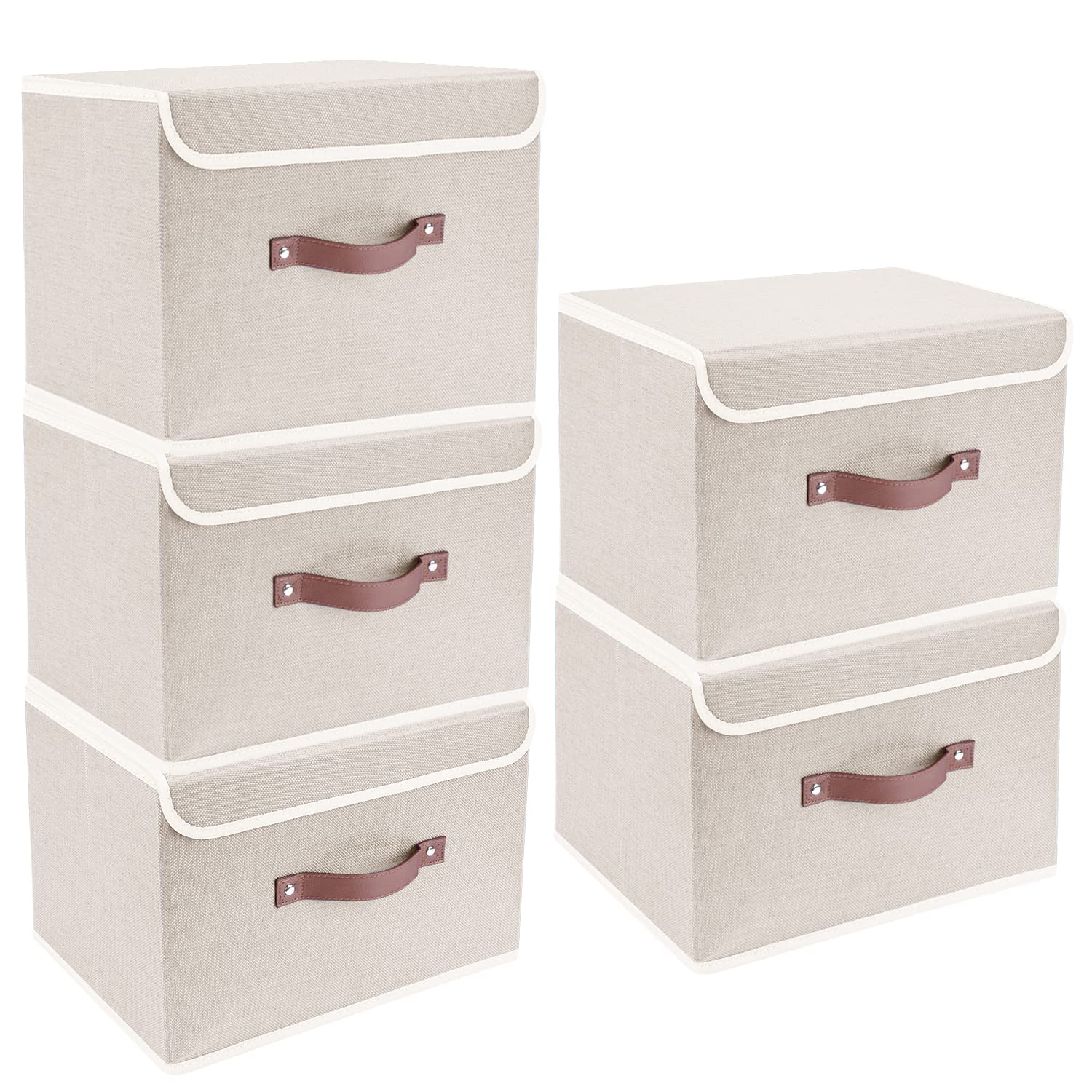 TYEERS Foldable Storage Boxes with Lids 5 Pack Fabric Storage Bins with Lids Closet Organizers for Clothes Storage