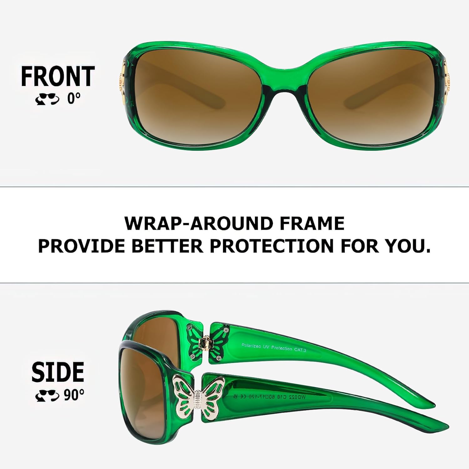 TJUTR Polarized Sunglasses for Women with Wrap Around Butterfly Design, Trendy Jackie-O Style for UV400 Protection - Image 3