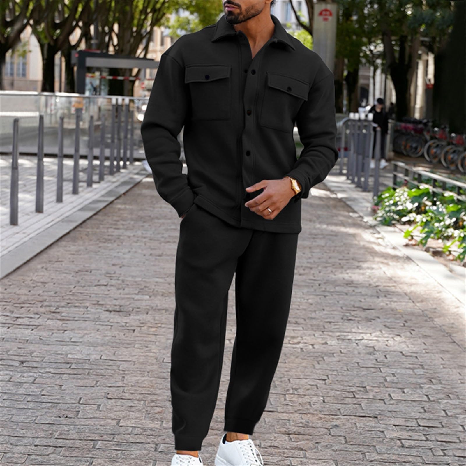 Set Sportivo da Uomo Composto 2 Pezzi,Tute in Felpa Pezzi Leggeri Casual con Stampa Anello Giacca Pantalone Due Tute Tasca Cappotto