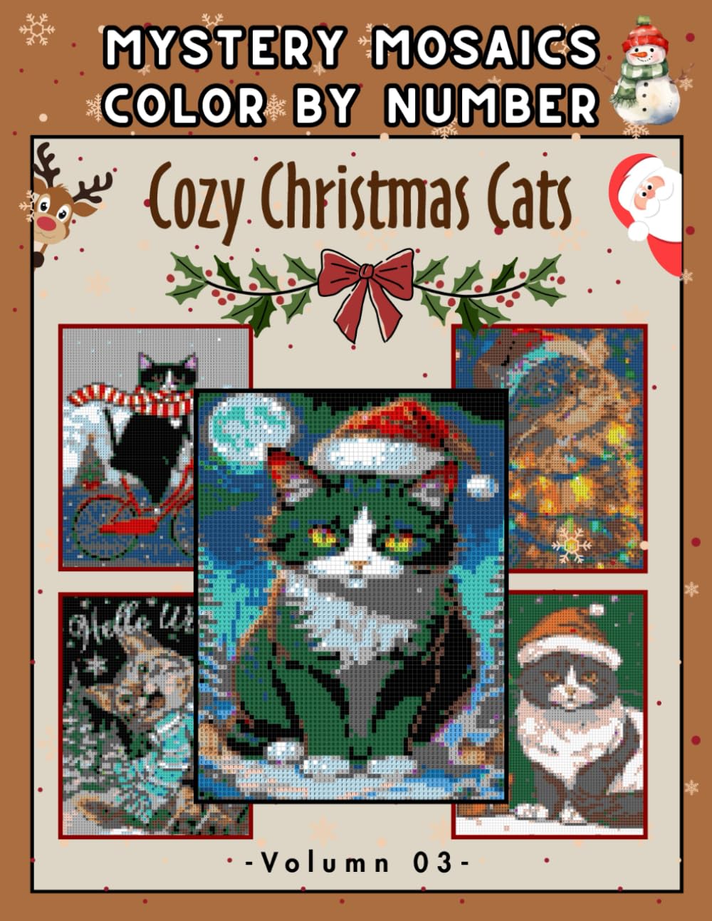 Festive Christmas Cats - Color by Number Mystery Mosaics: Playful Holiday Cat Artwork with Surprise Reveal | 8.5 × 11 Inch Coloring Book