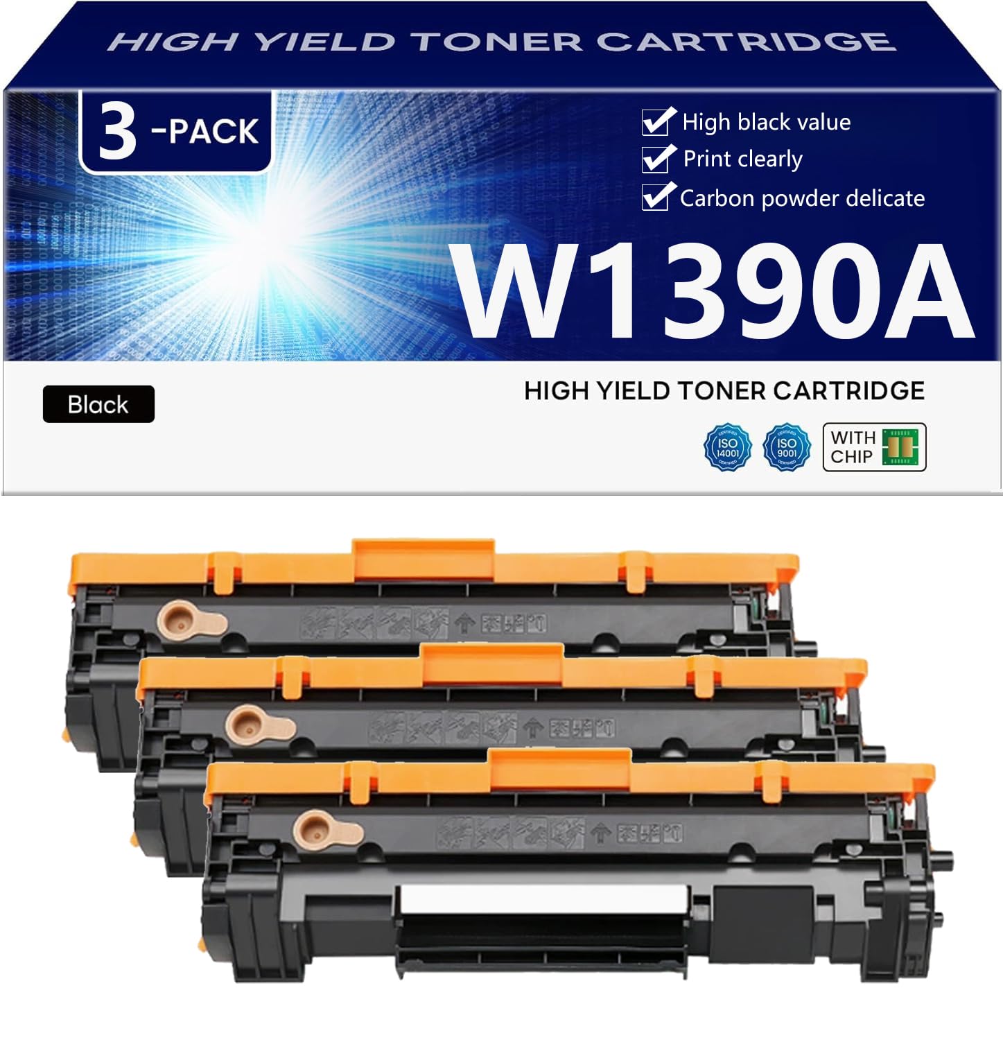 W1390A Cartucce Toner di Ricambio con Chip per HP LaserJet Pro 3002dw 3002dwe 3102fdw 3102fdw Stampanti【Elevato Volume di Stampa】,Black-3 pack