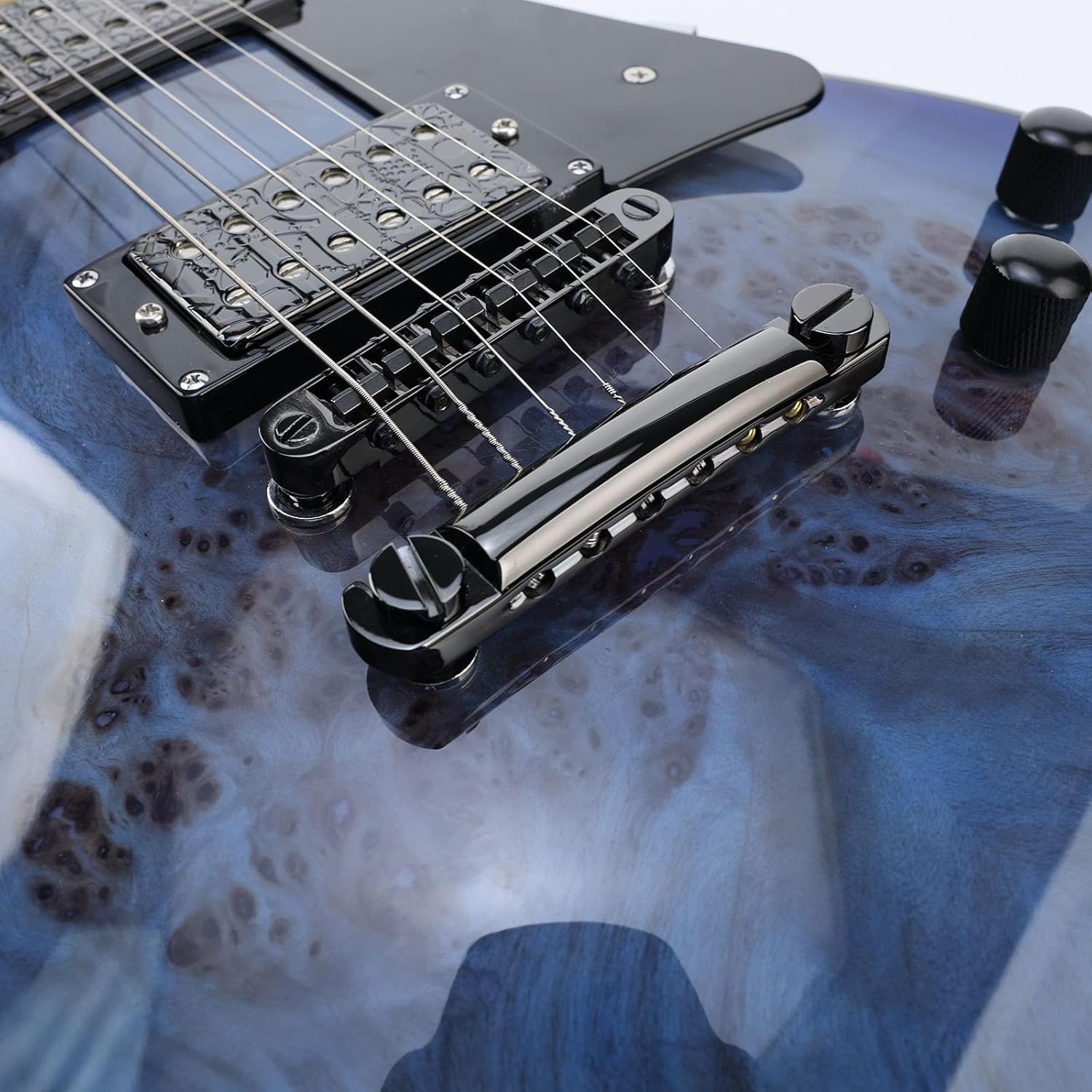 Black Tune-O-Matic Guitar Bridge and Stop Bar Tailpiece Combo M8 Metric Thread 6 String Fixed Bridge Compatible with Les Paul LP SG Style Electric Guitar Replacement Parts