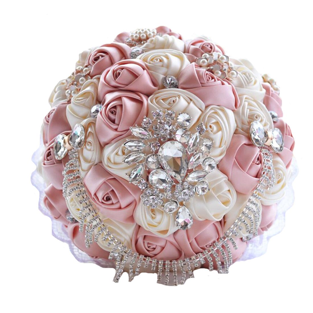 Bouquet de mariage en soie anti-flétrissement avec perles et cristal durables