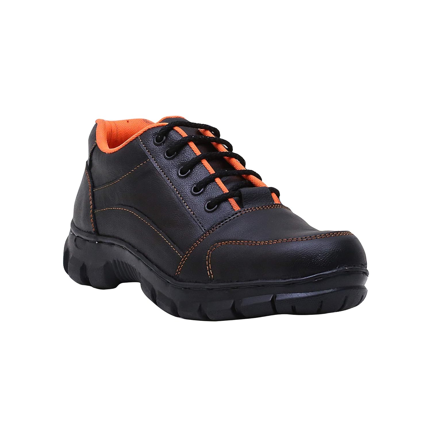 Pugmate Men's Leather Steel Toe Black Safety Shoe, Anti Skid Safety