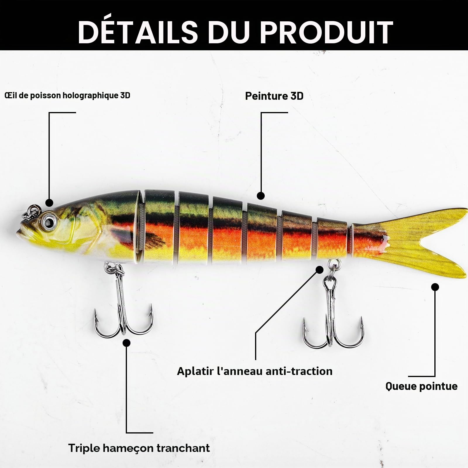 Lot de 6 Leurres de Peche Artificiels, Article de Peche pour Brochet, Leurres Realistes pour Sandre, Perche, Truite, Swimbait pour Eau Douce et Eau Salee
