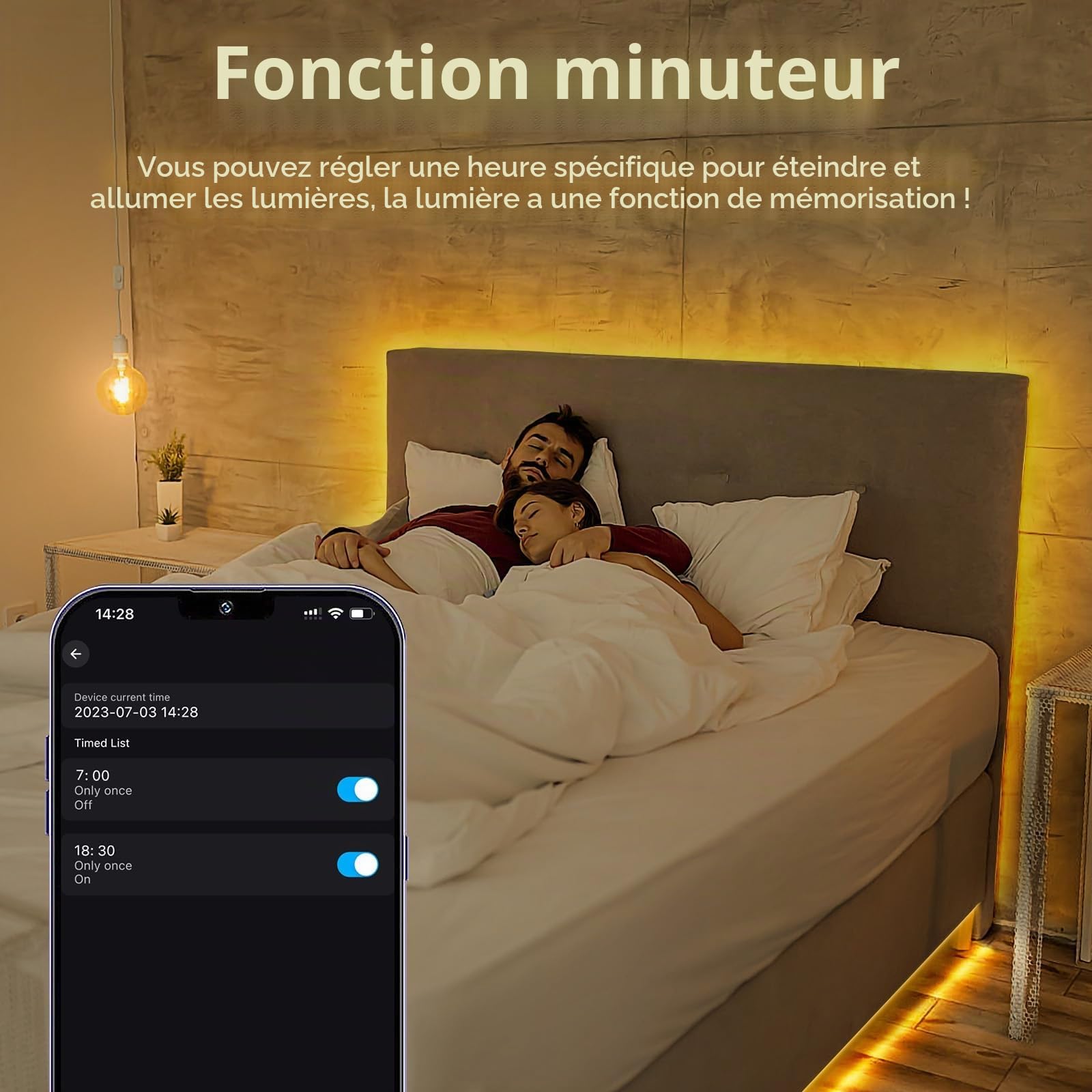 Ruban LED COB 3000K, 15M DC24V Bande LED Blanc Chaud avec Alimentation, 384LEDs/M, CRI 90+, Largeur 10mm, Bande Lumineuse COB Dimmable pour Chambre, Décoration de la Maison