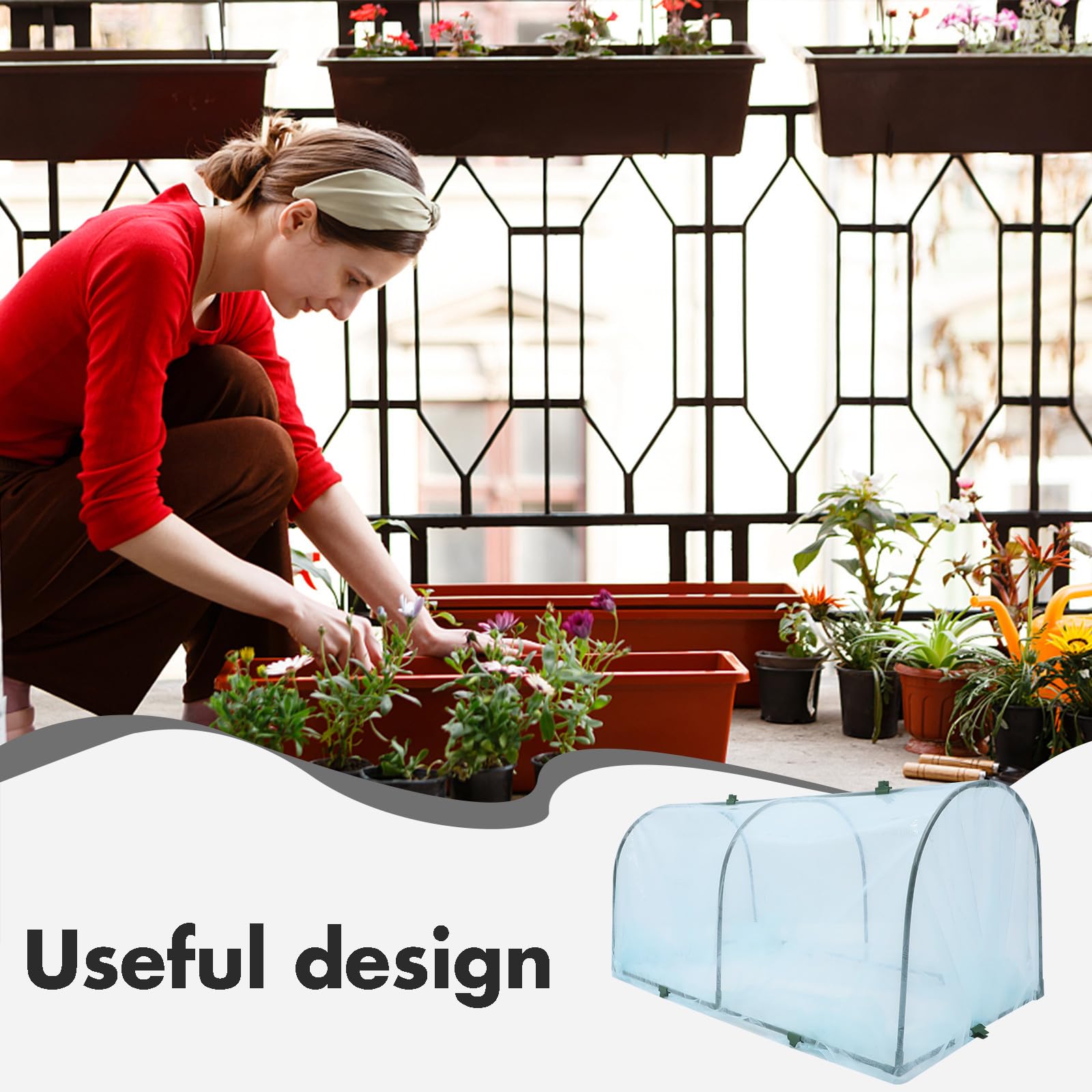 SOIMISS Cubierta de Invernadero Soporte de Hierro, Película Protectora de Invernadero, para Plantas y Verduras, Jardín Exterior, Conserva el Calor, Resistente al Viento Frío