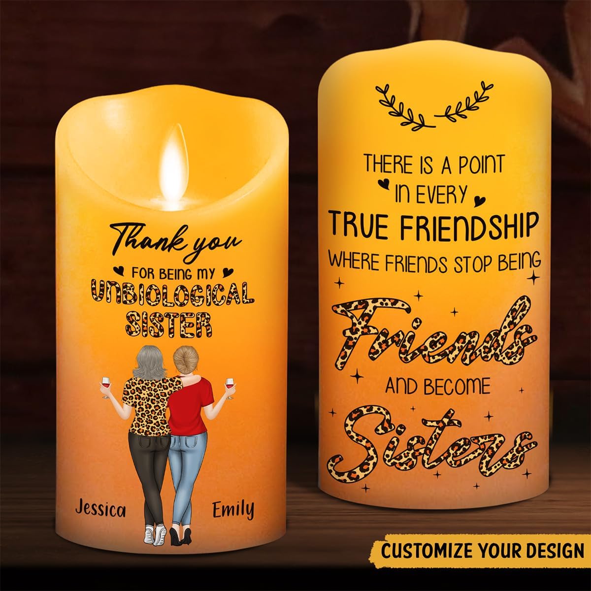 Wrappiness Best Friend Led Candle - Because of You I Laugh A Little Harder Personalized Led Candle, Besties Forever Gift for Best Friends, Soul Sisters, Coworkers (Unbiological Sister, 2 People)