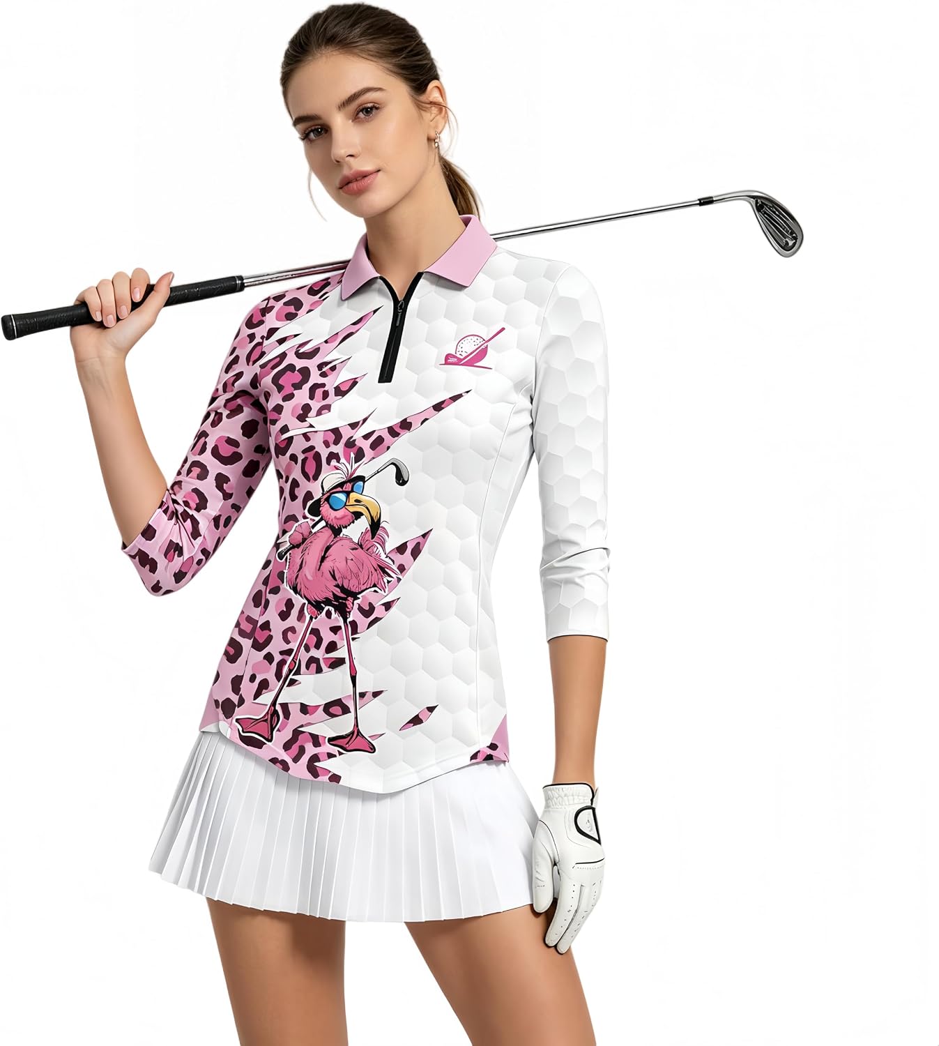 Women's Golf Polo Shirt 3/4 Sleeve Quarter Zip Lightweight Moisture Wicking