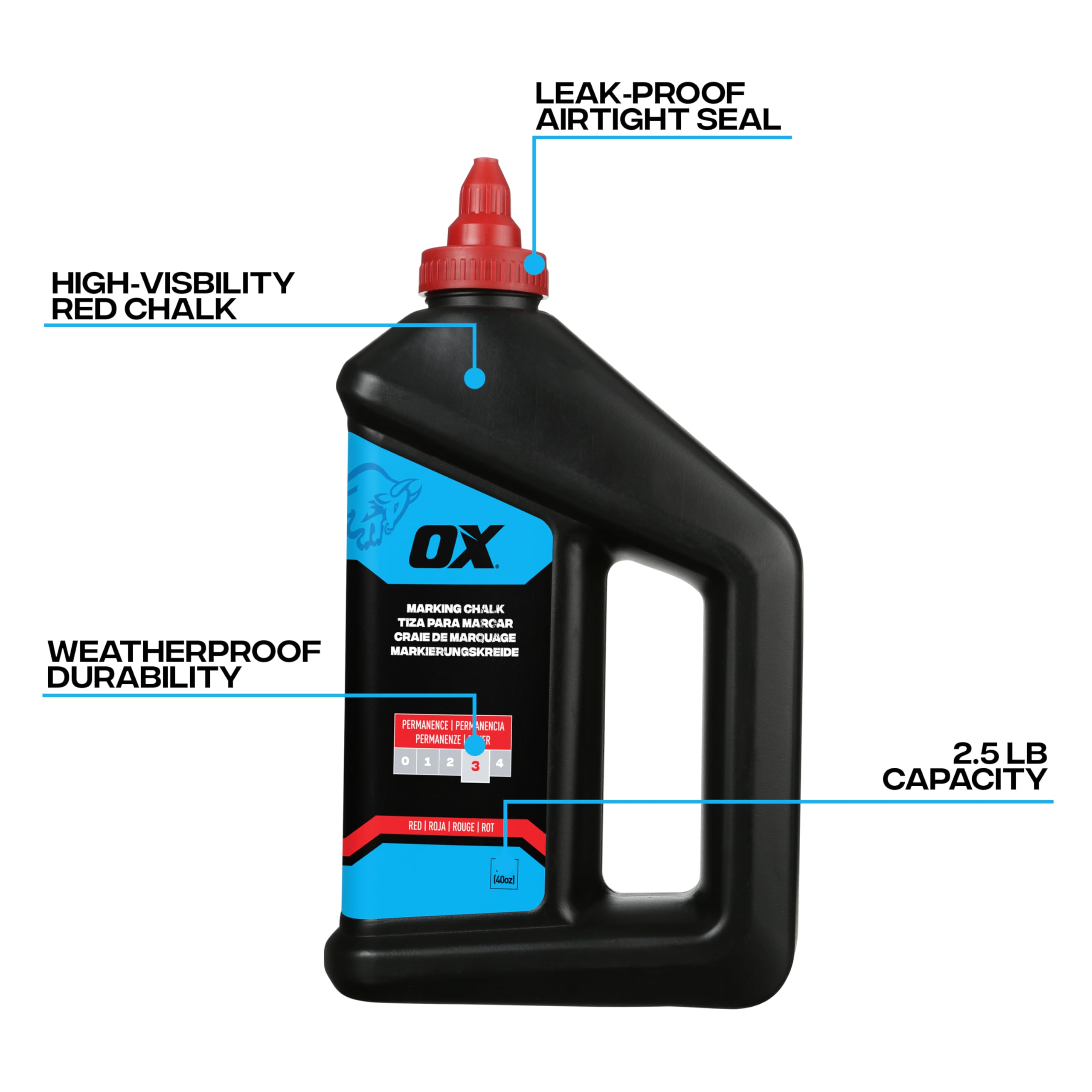 OX Pro 40oz/1.1kg Permanent Red Marking Chalk, Permanence 3, Ideal for Weatherproof Markings lasting upto 1 month - Image 2