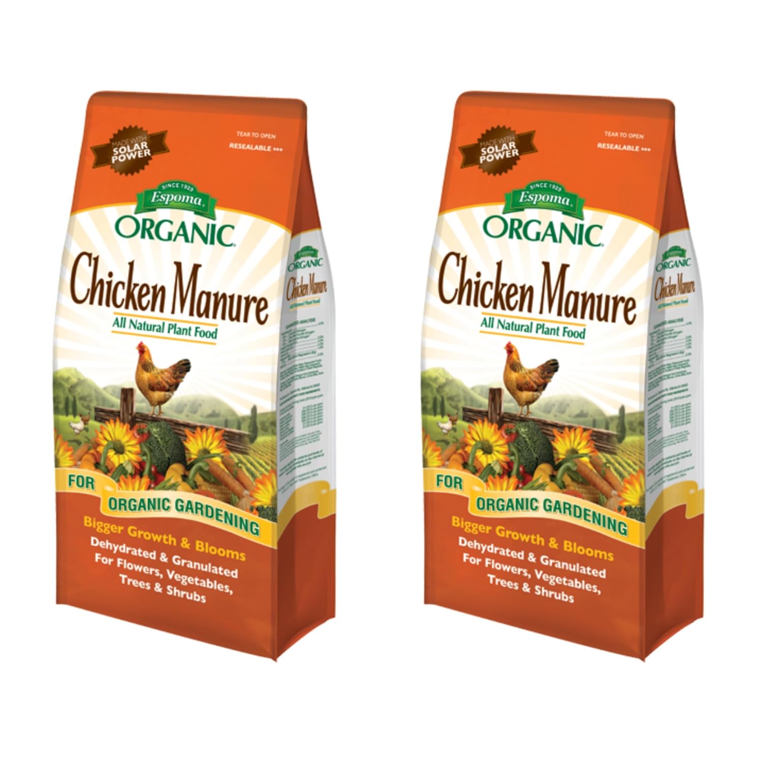 Espoma Organic Chicken Manure 25 lb. Bag. All Natural & Organic Fertilizer for All Flowers, Vegetables, Trees, and Shrubs. for Organic Gardening - 2 Pack