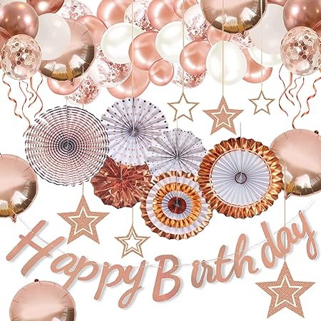 Amazon Yi Gog 誕生日 バルーン 風船 誕生日 飾り付け ゴールド 飾り付けセット 可愛い ガーランドペーパーファン 紙吹雪風船 Happy Birthday 装飾 男女の子バースデーパーティー デコレーション 飾り 装飾 ローズゴールド 風船 バルーン おもちゃ