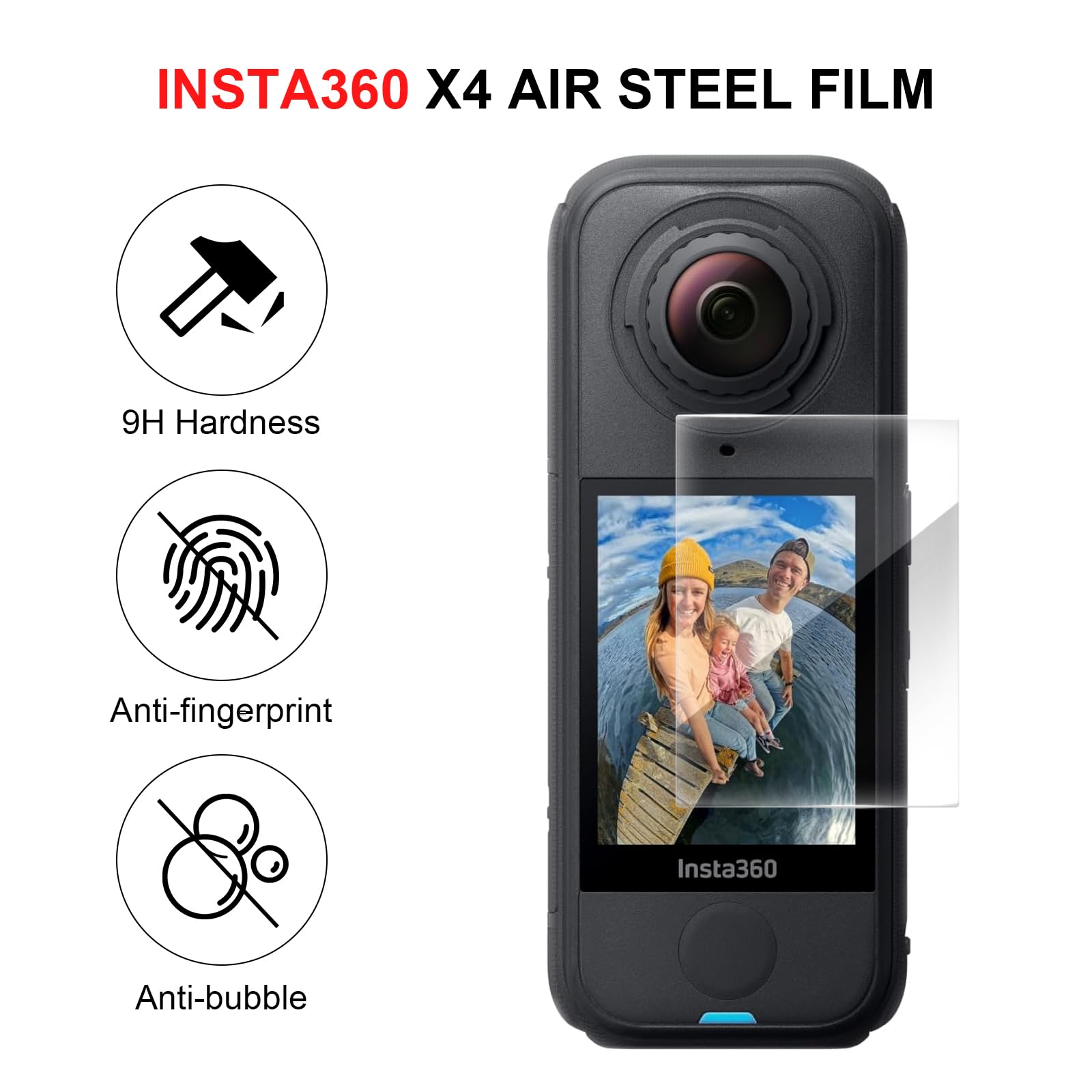 Confezione da 3 pellicole protettive in vetro temperato per Insta360 X4 Air, pellicola protettiva Ultra HD 9H, fotocamera antigraffio per accessori Insta360 con bordo 2.5D, senza bolle