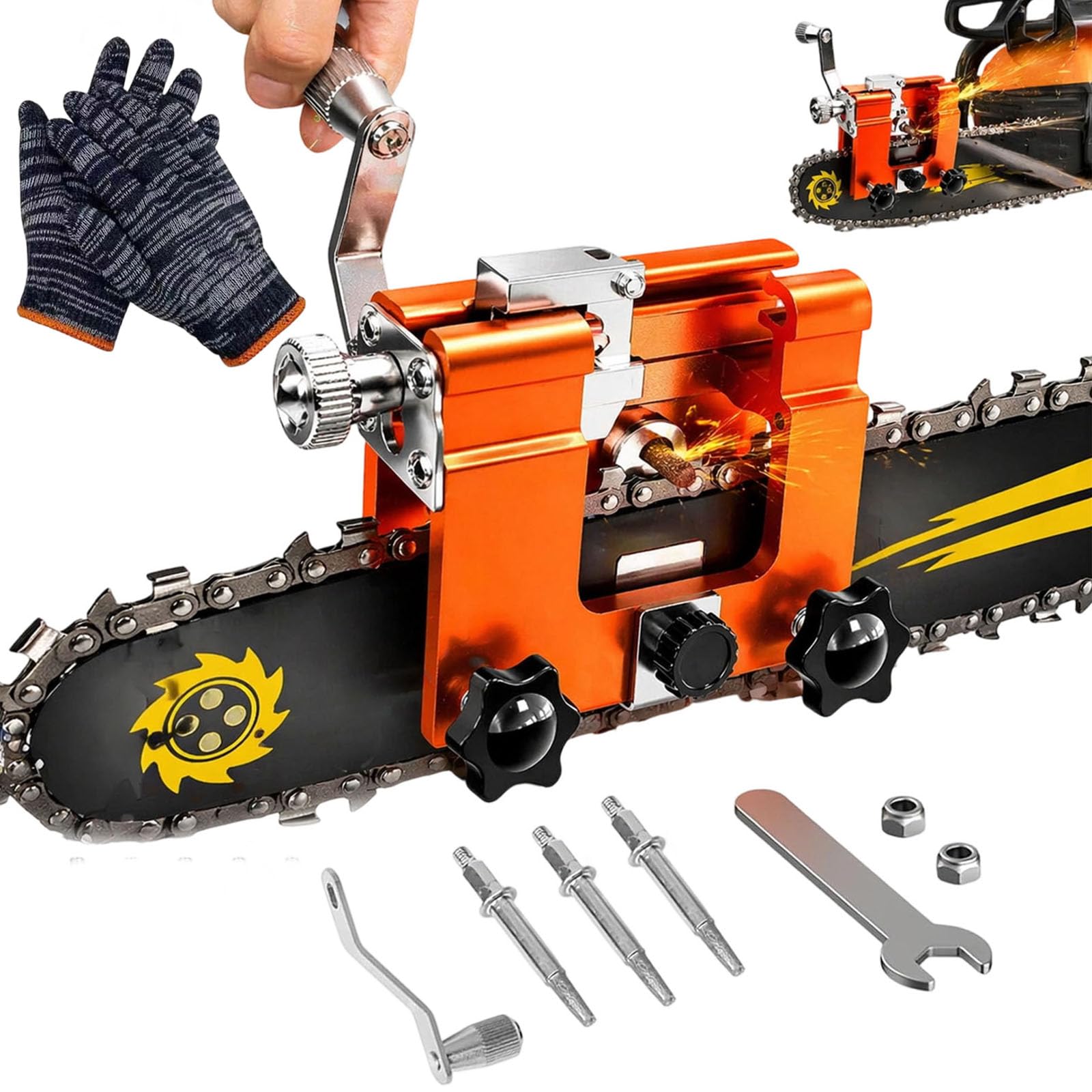Qinux Klampero Chainsaw Sharpener, Klampero Chain Sharpener, Hand Crank Chainsaw Sharpeners Kit, All Chainsaws Chains with 1，3，5 Sharpening Steels get a Sharp and Even Edge (3-A)